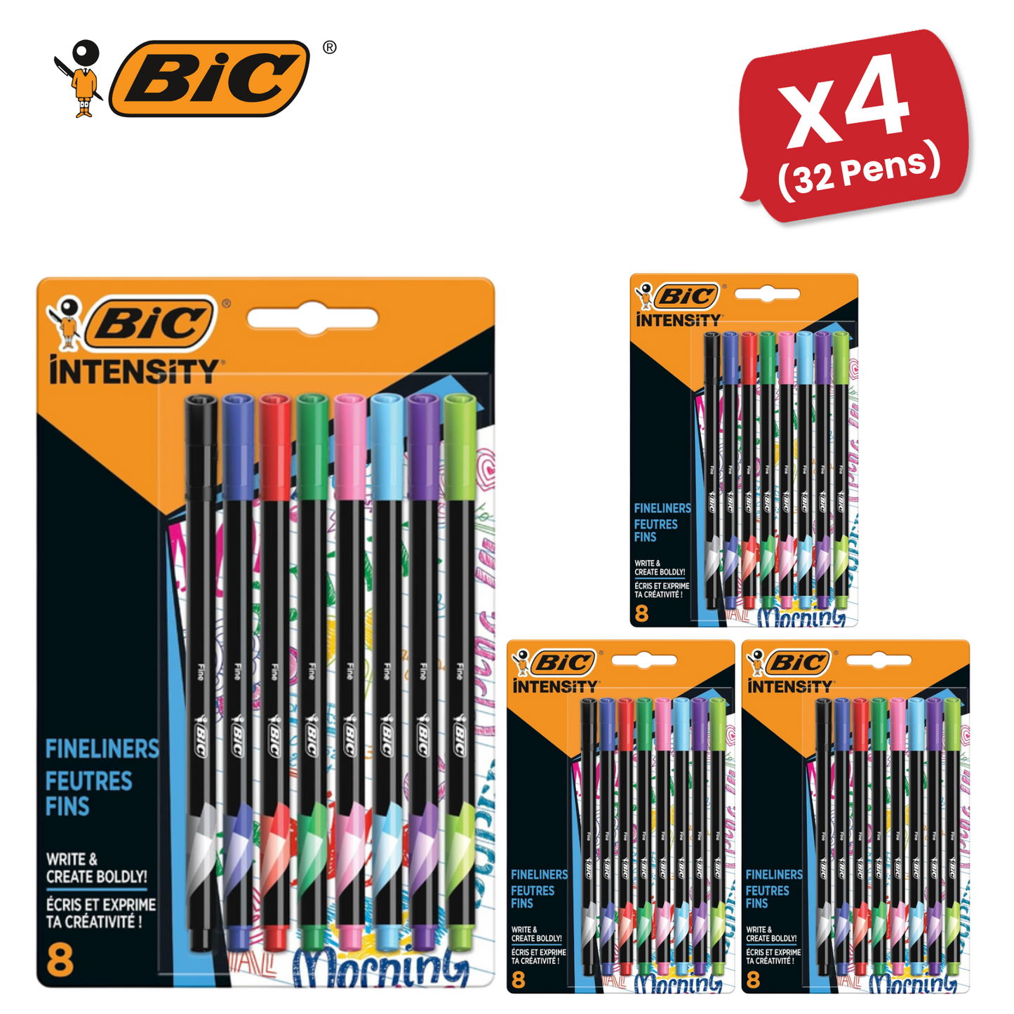 BIC Intensity Fine Felt Tip Pens Fine Point Assorted Colours - Pack of 8