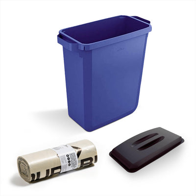 DURABIN 60L Blue Bin Set & Black Lid and 25x 110L Recycled Bin Bags