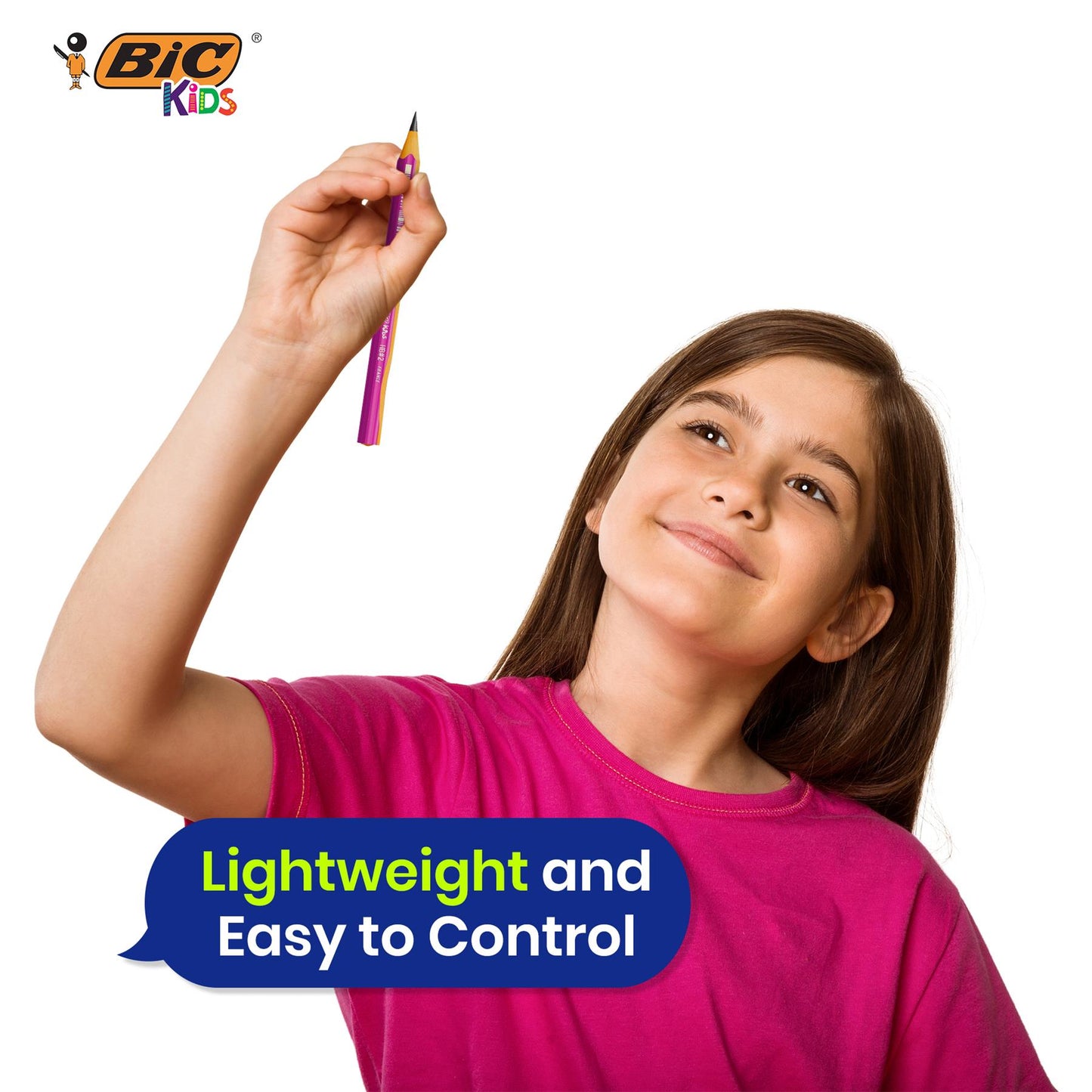 BIC Kids Beginners Graphite Pencils 12-Pack Pre-Sharpened Pink Triangular Grip Drawing Sketching Shading Drafting & Illustrations