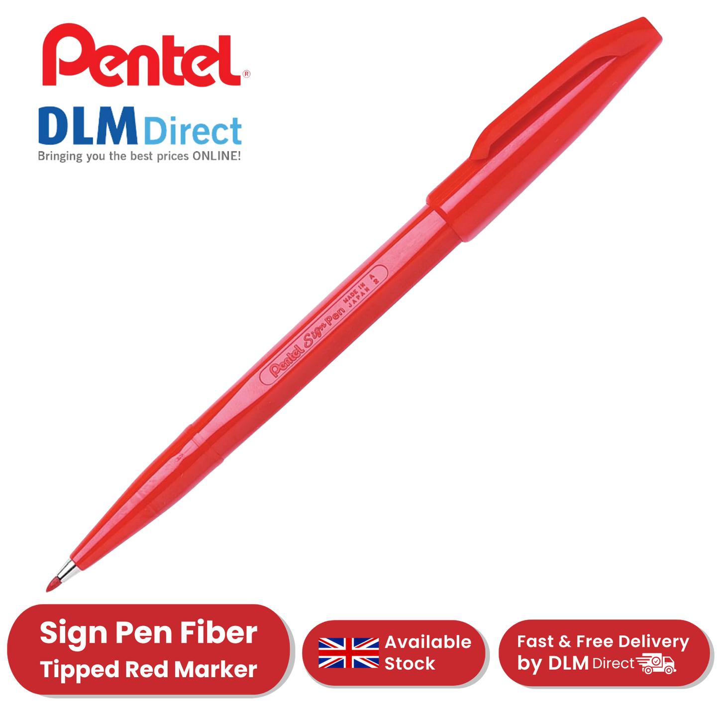 Pentel Sign Pen Red Markers - Smooth Fiber Tip for Writing, Drawing & Sketching
