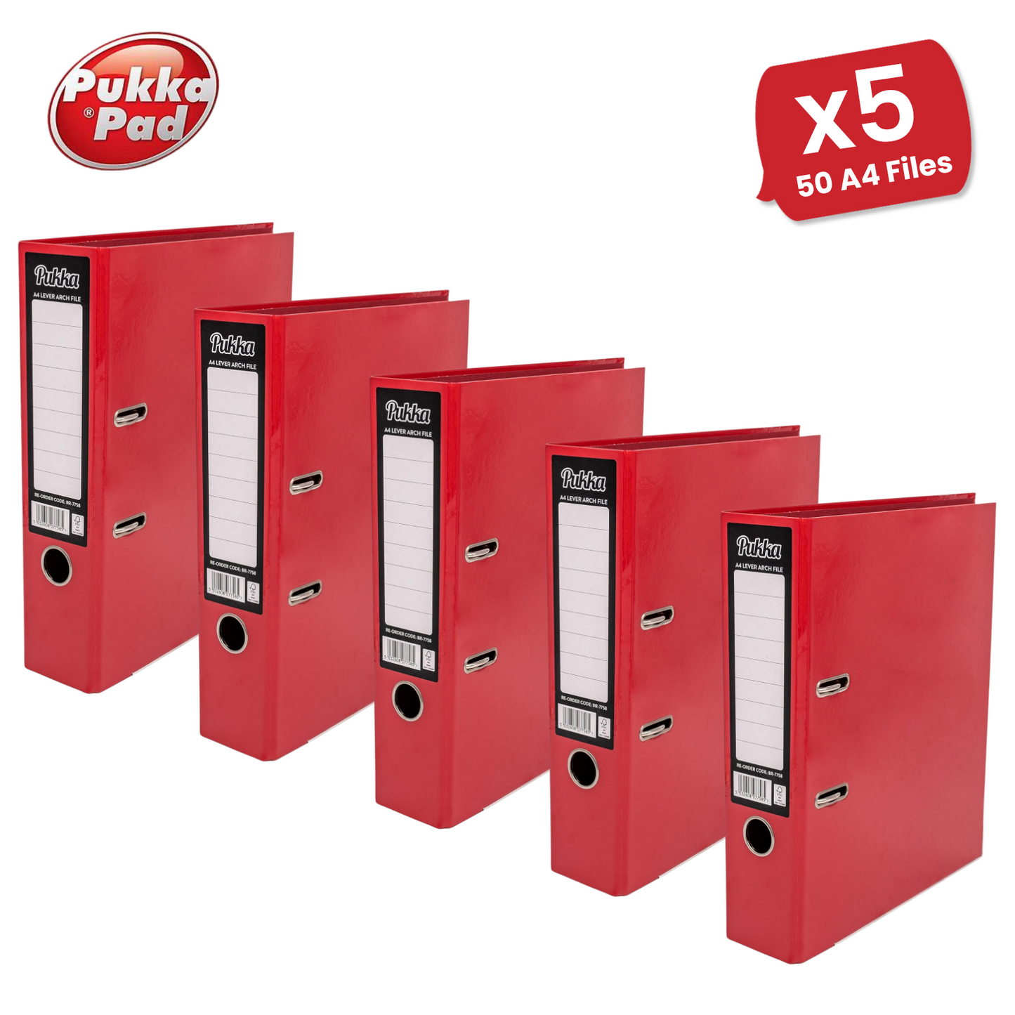 Pukka Brights Lever Arch Files - Red - Box of 10