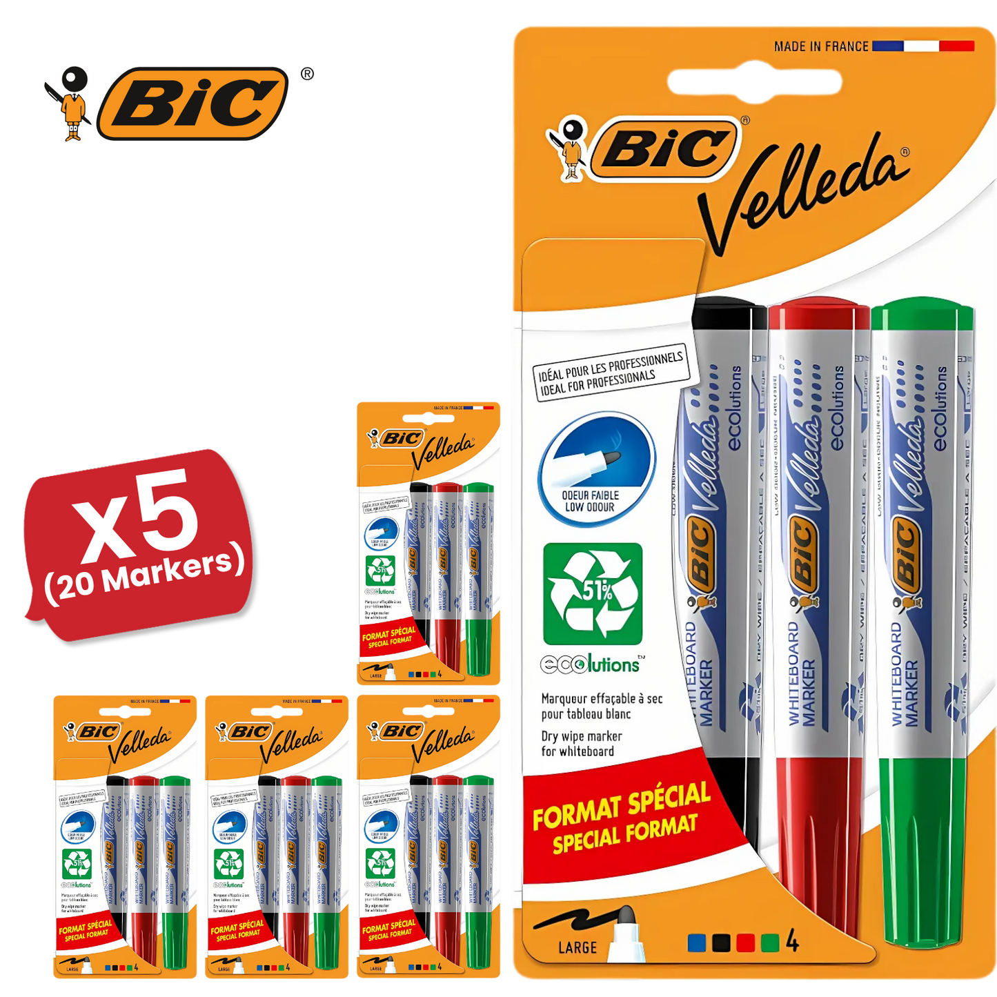 BIC Velleda 1701 ECOlutions Whiteboard Markers Assorted - Pack of 4