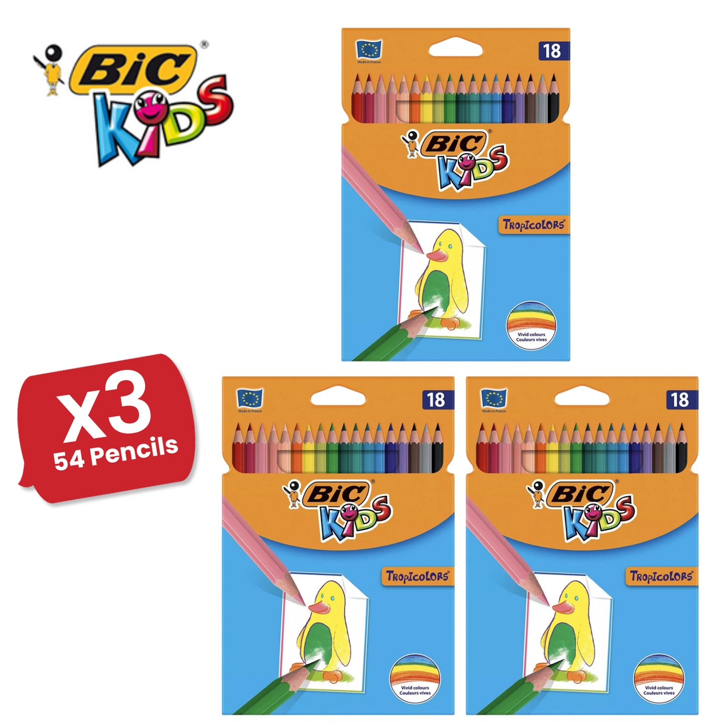 BIC Kids Tropicolors 2 Colouring Pencils Assorted - Pack of 18 - 1 to 5 Packs