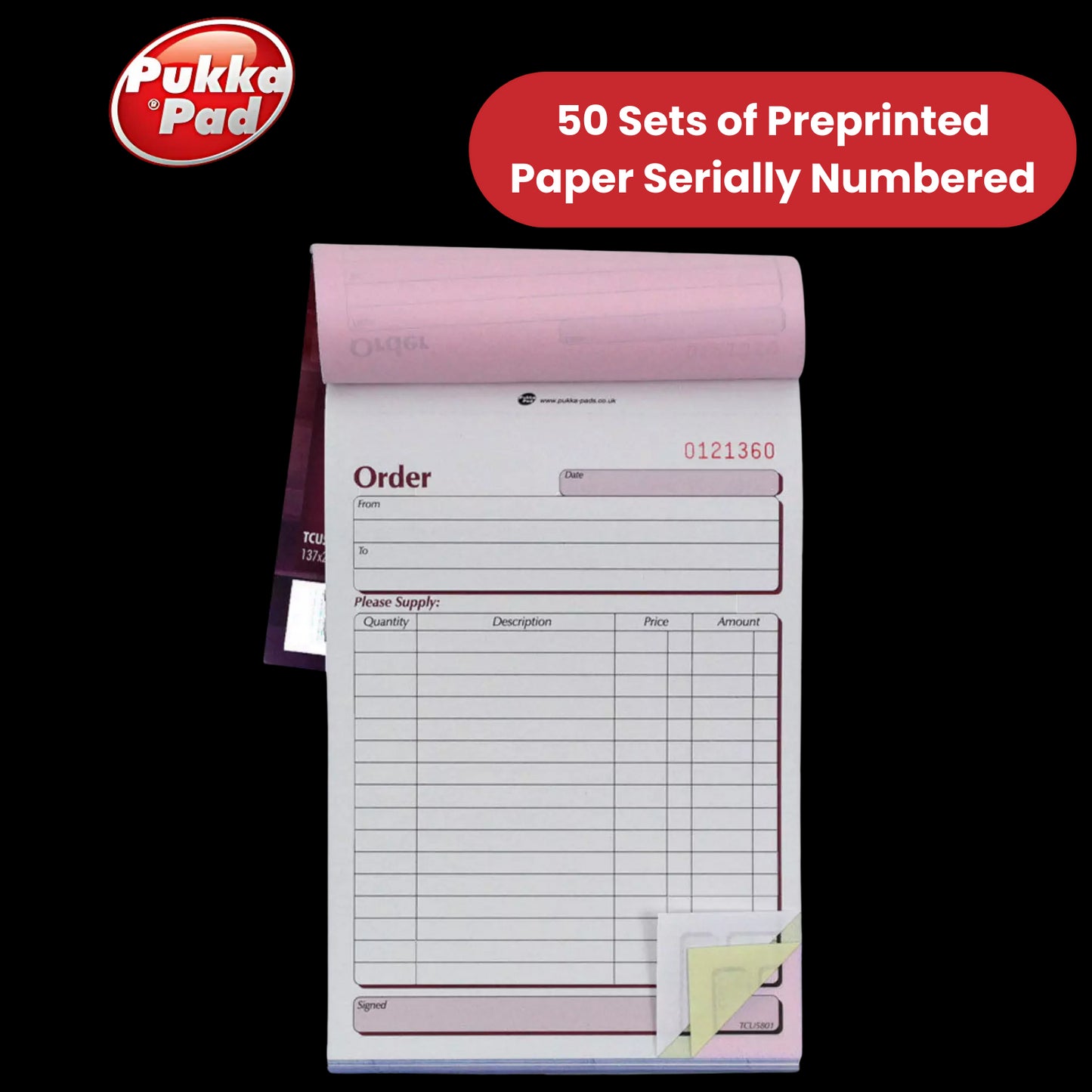 Pukka Pad NCR Triplicate Order Book 137mm x 203mm - Single - 1 to 36 Packs