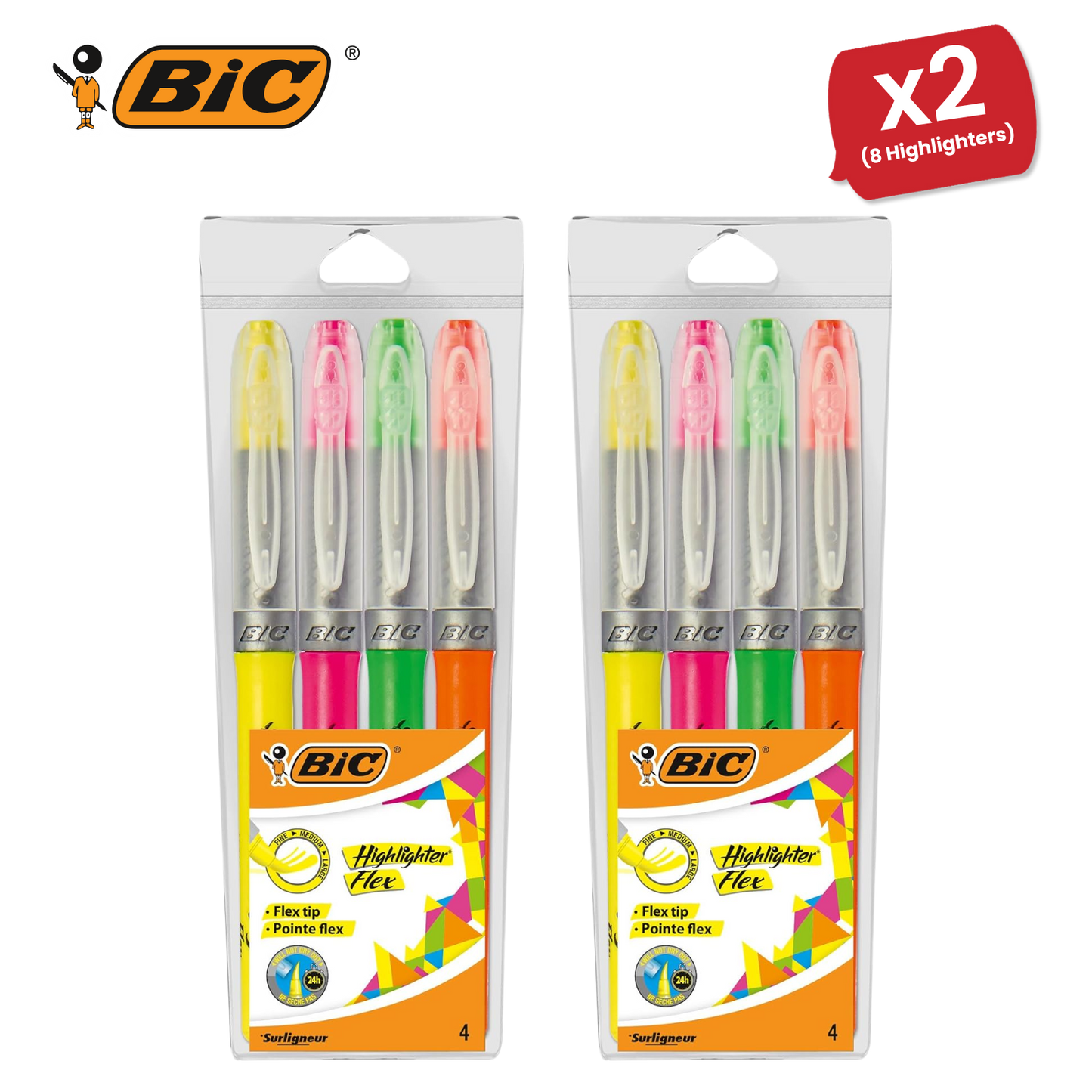 BIC Flex Assorted Fluorescent Highlighters - Pack of 4