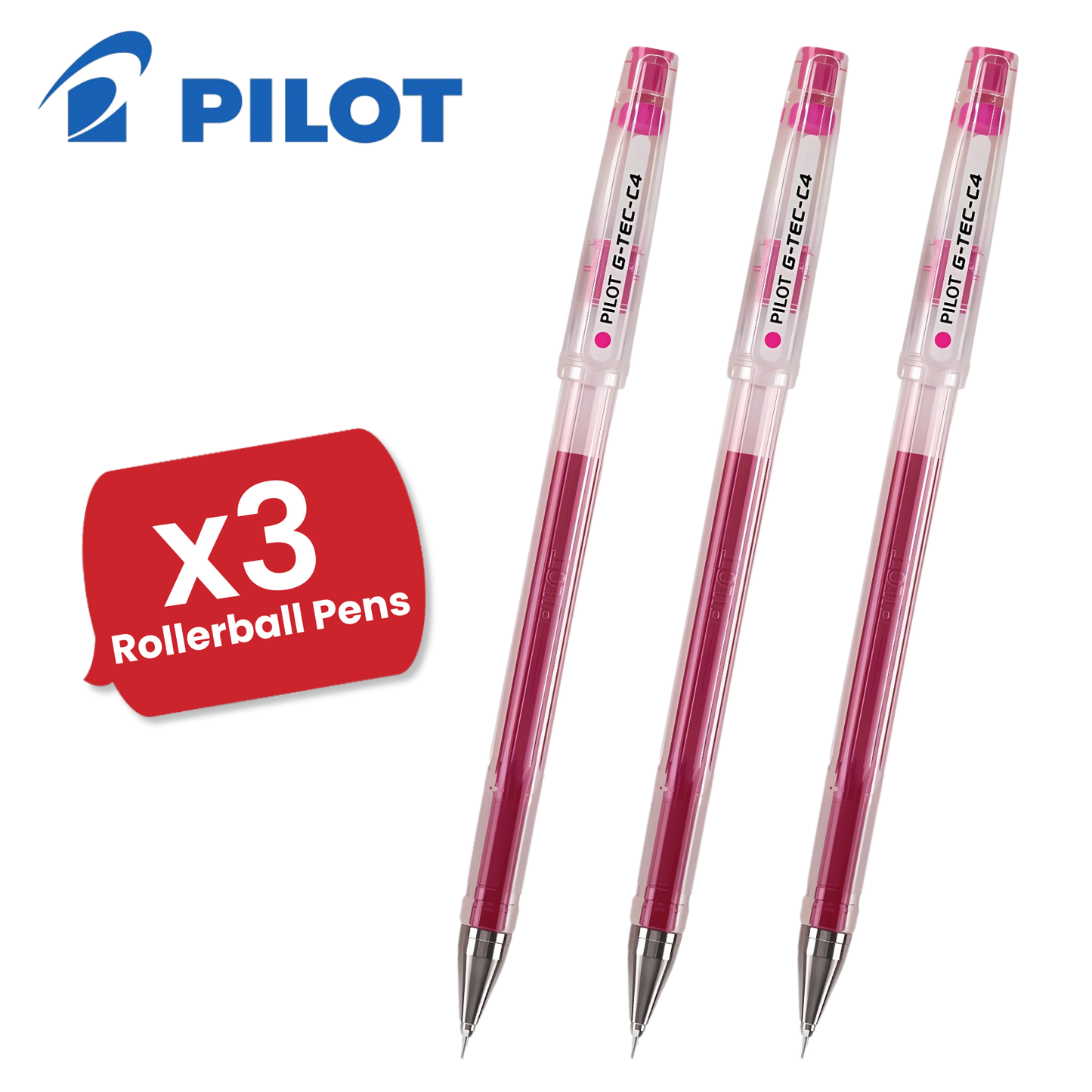 Pilot G Tec C4 Gel Rollerball Pens Microtip Extra Fine 0.4mm Gel Ink - Pink
