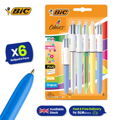 BiC 4 Colours Assorted Ballpoint Pens Medium Nib Assorted Ink - Blister Pack of 6