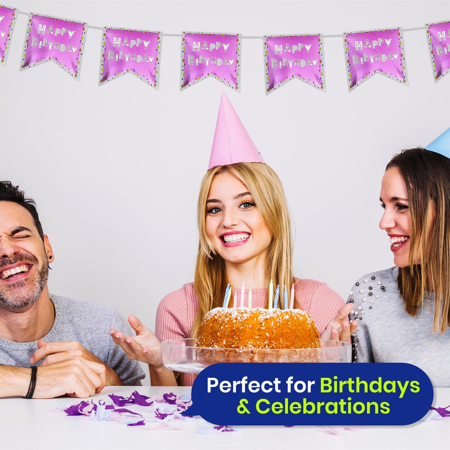 Happy Birthday Pink Bunting and Banner Set Ready to Hang Paper Party Decor