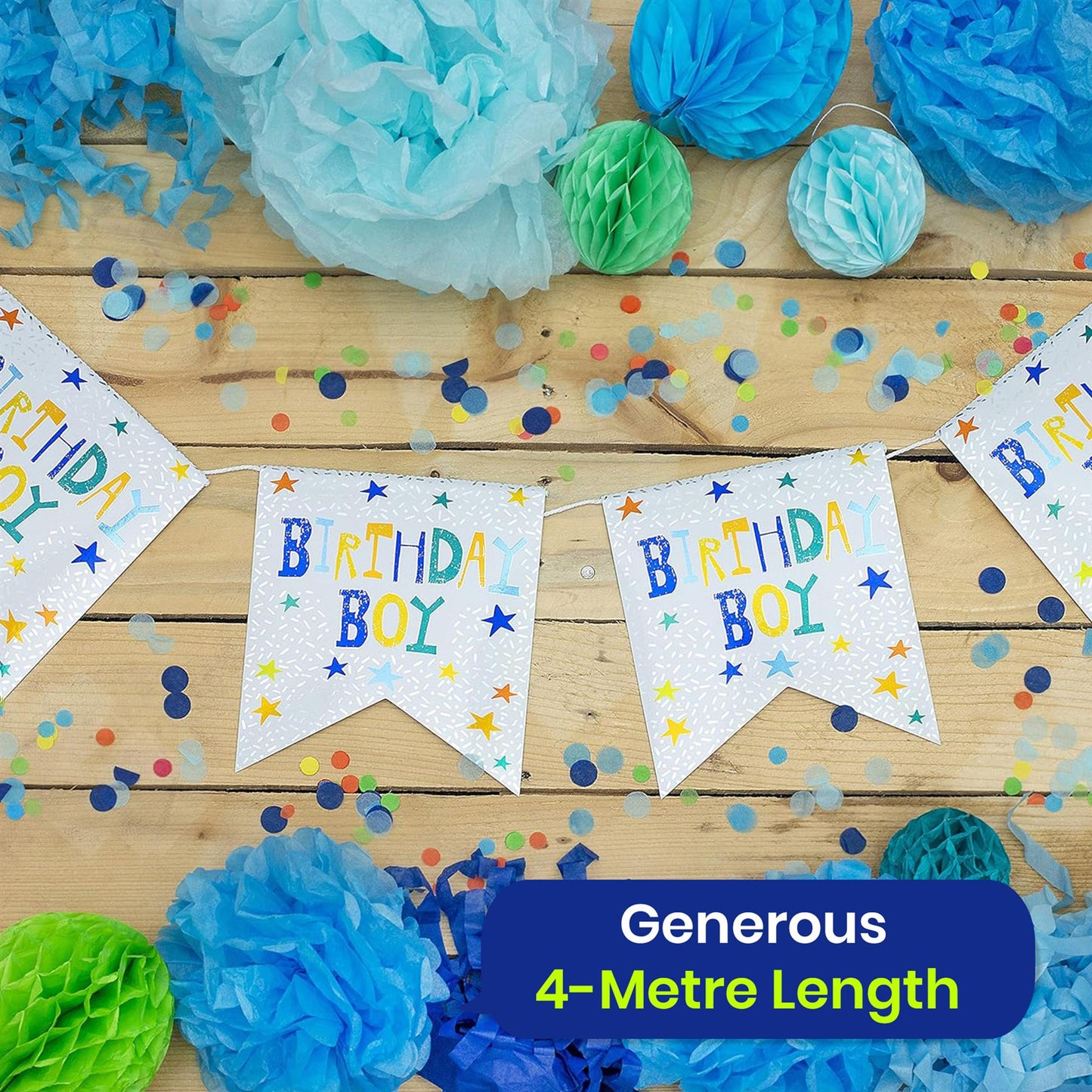 Birthday Boy Bunting 4M with 10 Flags Reusable Hanging Party Decoration