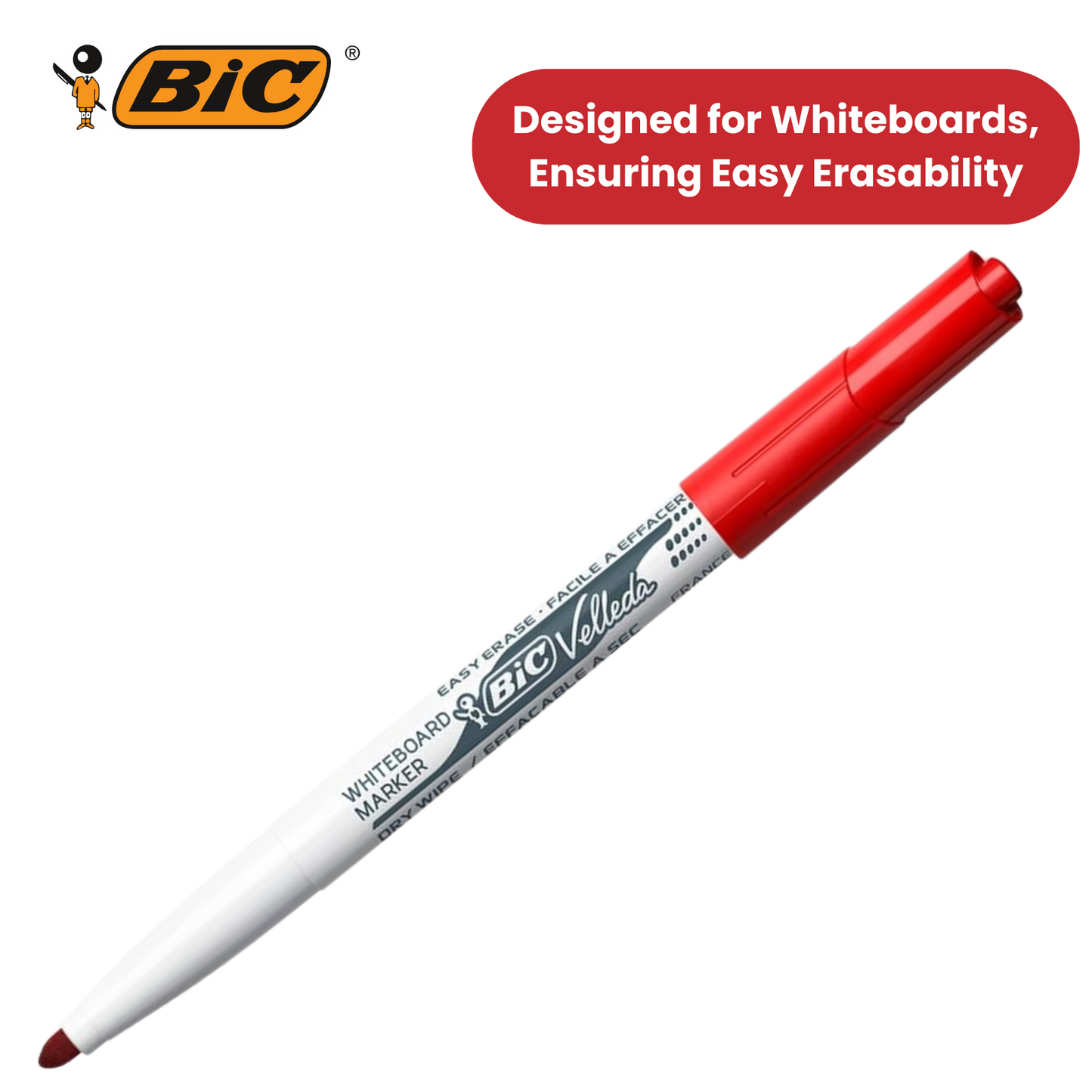 Bic Velleda 1741 Whiteboard Drywipe Markers Red – Long-Lasting Pens Box of 12Bic Velleda 1741 Whiteboard Drywipe Markers Red – Long-Lasting Pens Box of 12