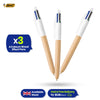 BIC 4-Colour Wood Effect Pens Pack of 3 Retractable Medium Point for Office School Home