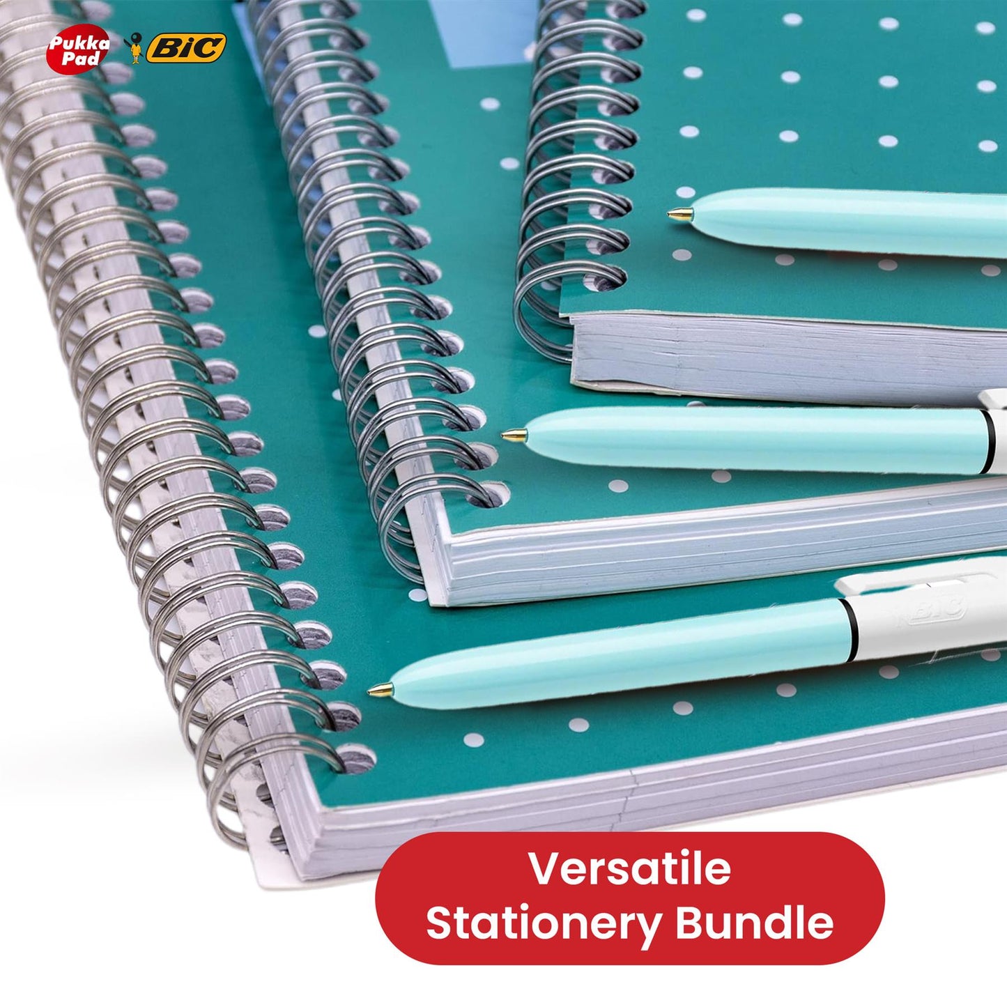 Pukka Pad 3x A4 Jotta Notebook & Pack of 3 BIC 4 Colour Fun Pen Ideal for School and Office Use