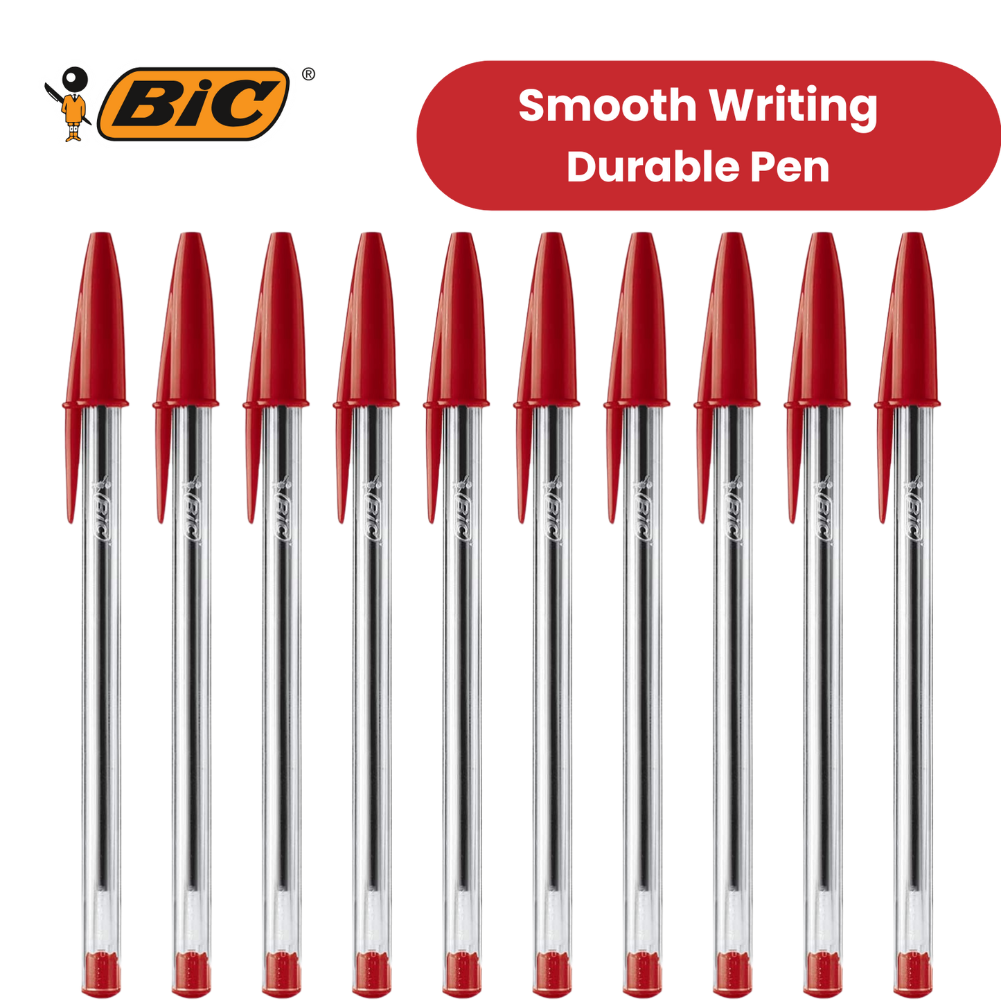 BIC CRISTAL MEDIUM BALL POINT PEN RED - BOX OF 50 - 1 to 5 Packs