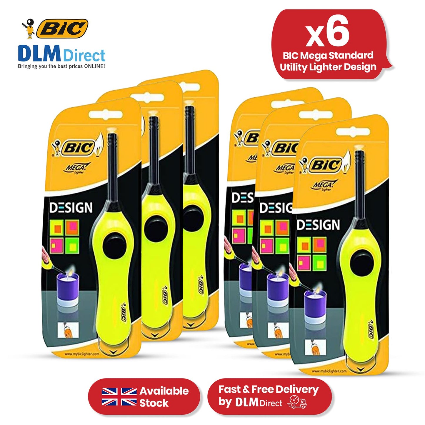 BIC Mega Utility Lighter - Plastic 6cm Wand Cooking Lighter, Push Button Lighters for BBQ