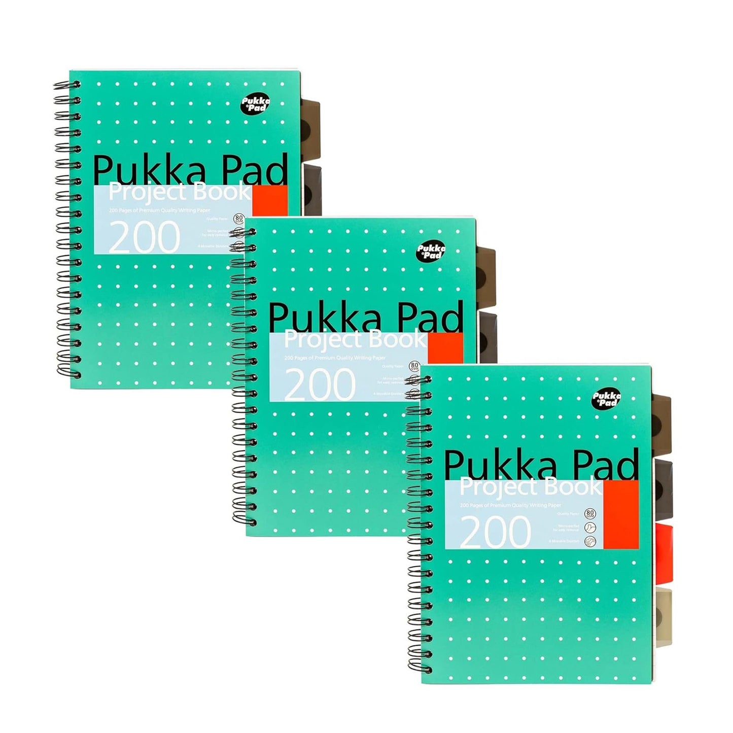 Pukka Pad B5 Project Book 200 Pages 80GSM, 4 Dividers, Metallic Green, Pack of 3