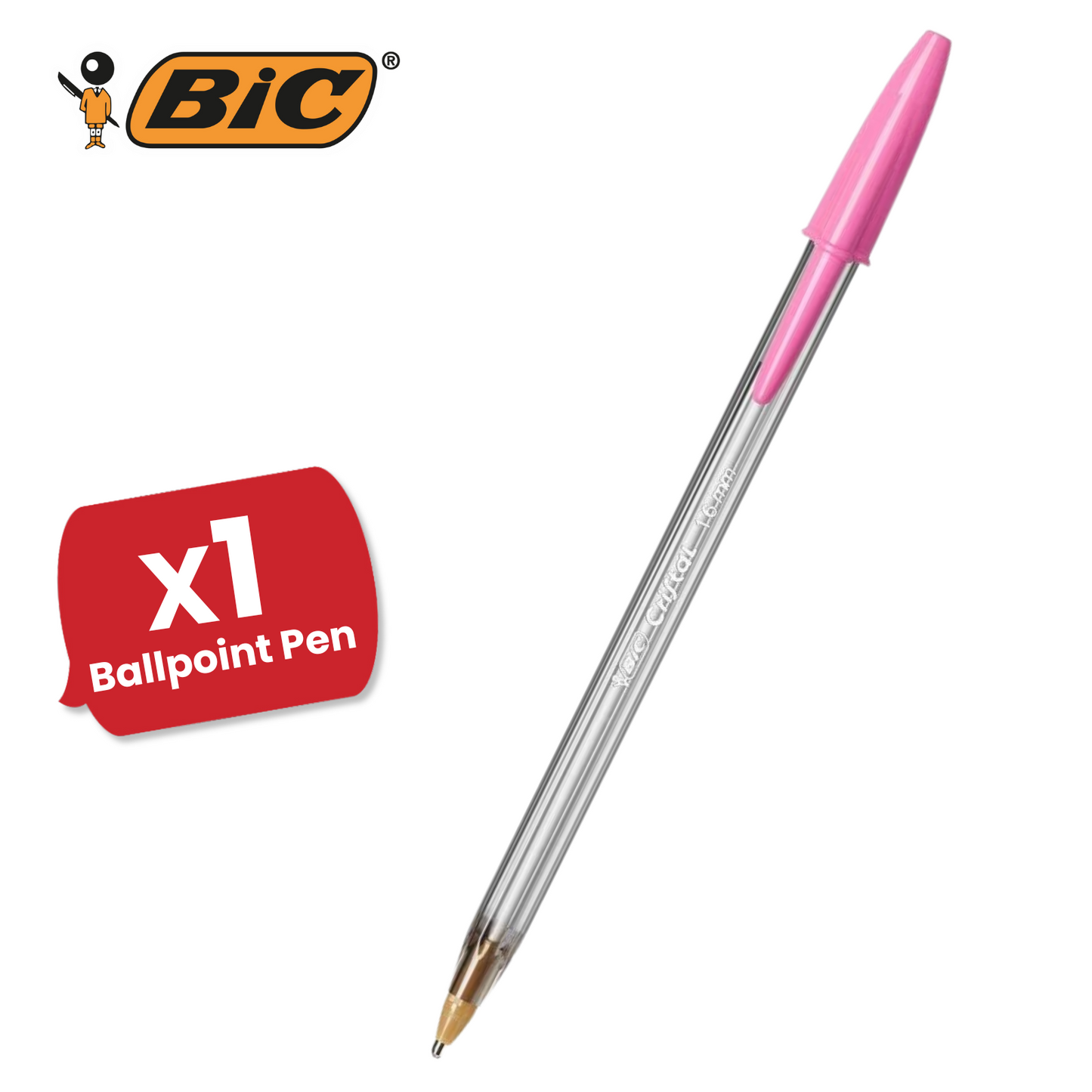 BIC Cristal Ballpoint 1.6mm Medium Point Pen Smooth Writing & Stylish Pen - Pink