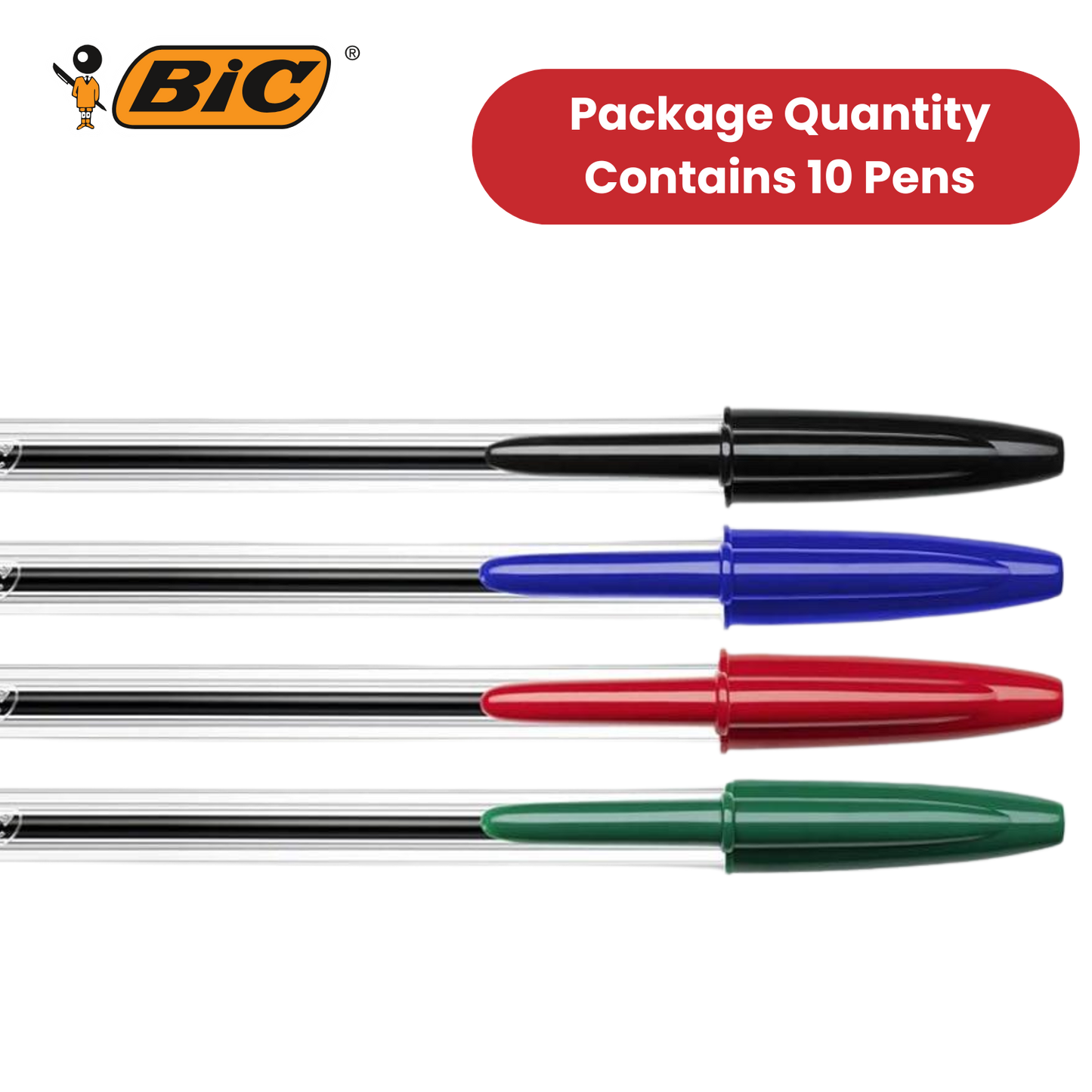 BIC Cristal Original Ballpoint Pens, Fine 1.0mm, 10 Assorted Colours, Comfortable Grip for School and Office
