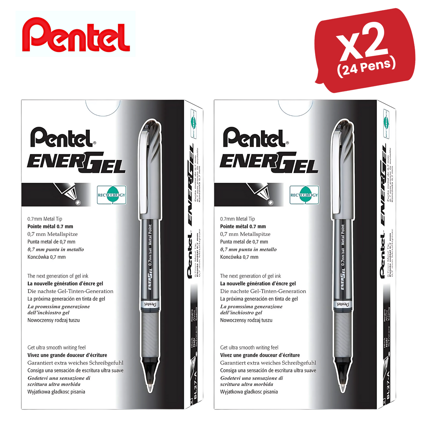 PENTEL ENERGEL METAL TIP ROLLERBALL BLK - Pack of 12 - 1 to 5 Packs
