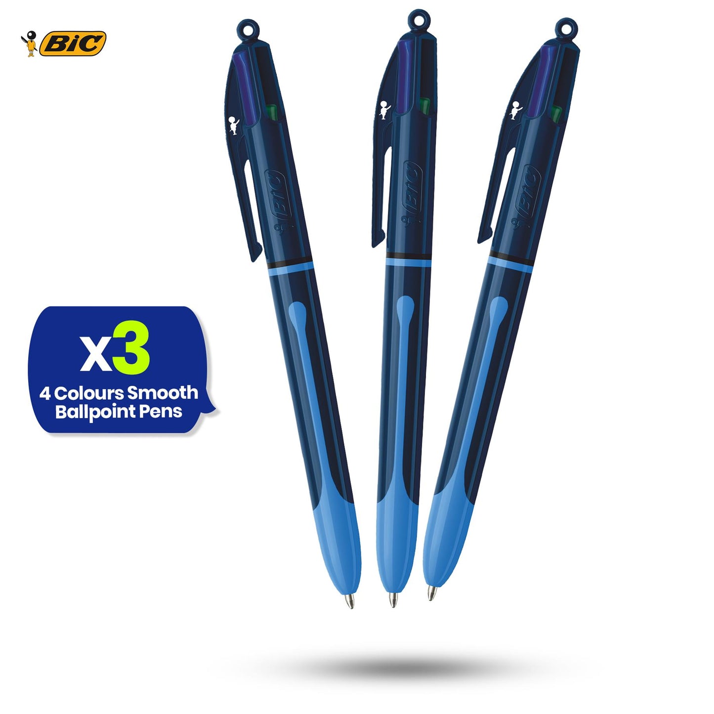 BIC 4-Colour Smooth Pens Pack of 3 Medium Points for Office & Home