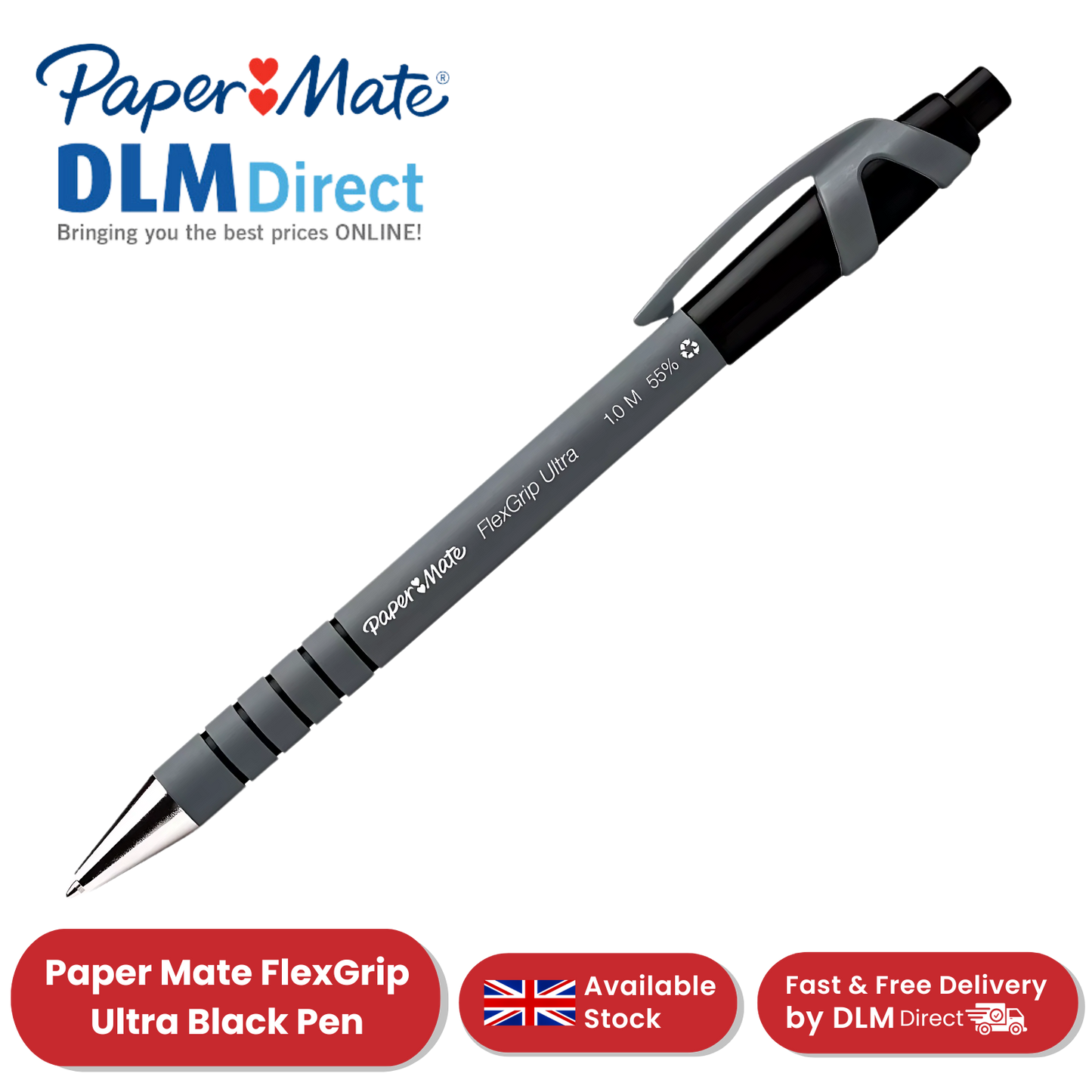 Paper Mate FlexGrip Ultra Black Pens 1.0mm Medium Tip Retractable Comfort Grip