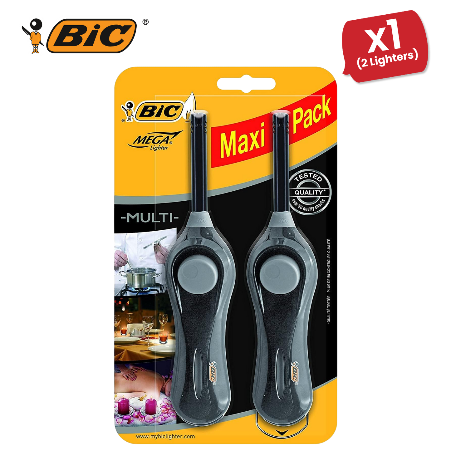BIC Mega Standard Utility Lighter Black - Blister Pack of 2