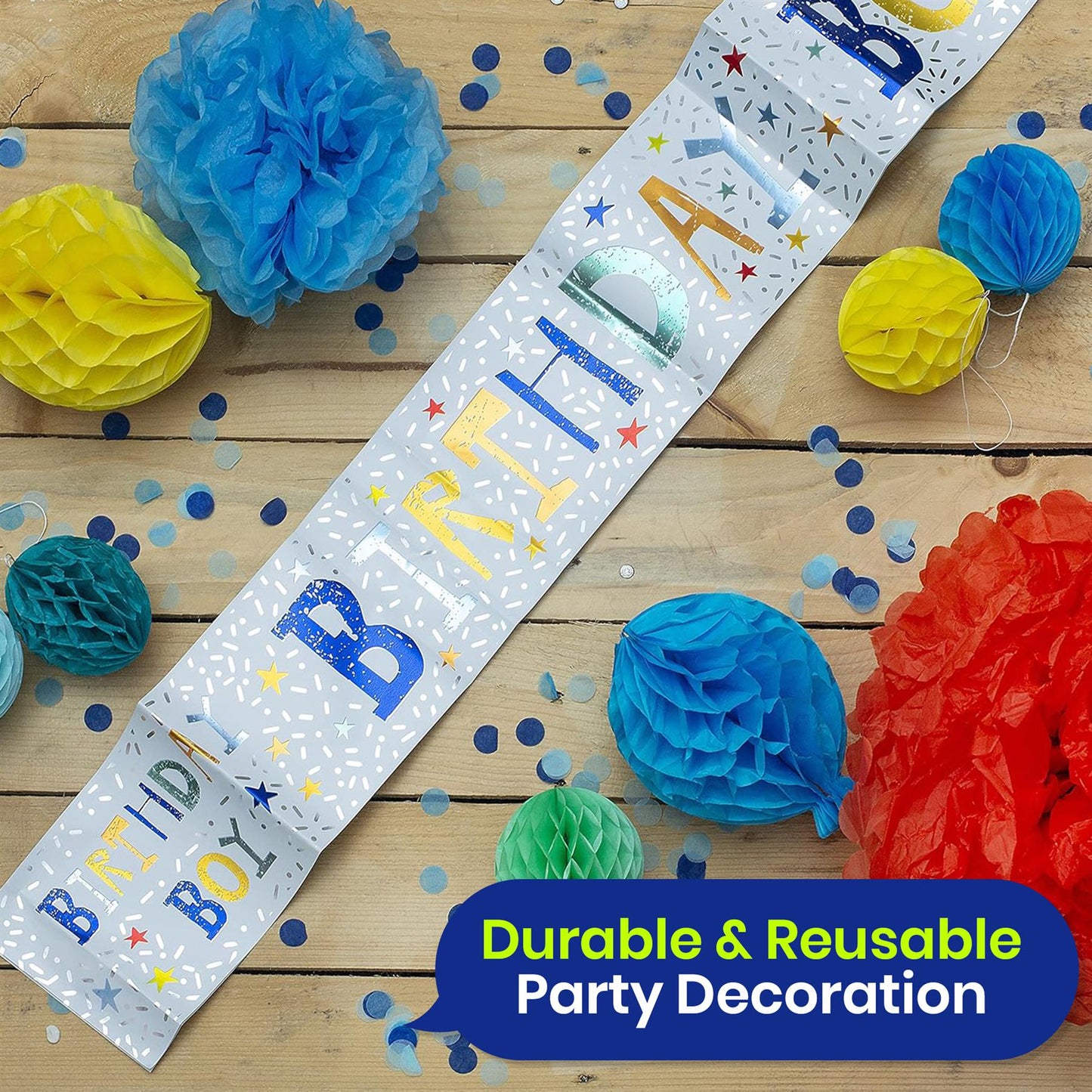 Birthday Boy Banner and Bunting Set Party Decor Pack with 10 Flags and Paper Strip