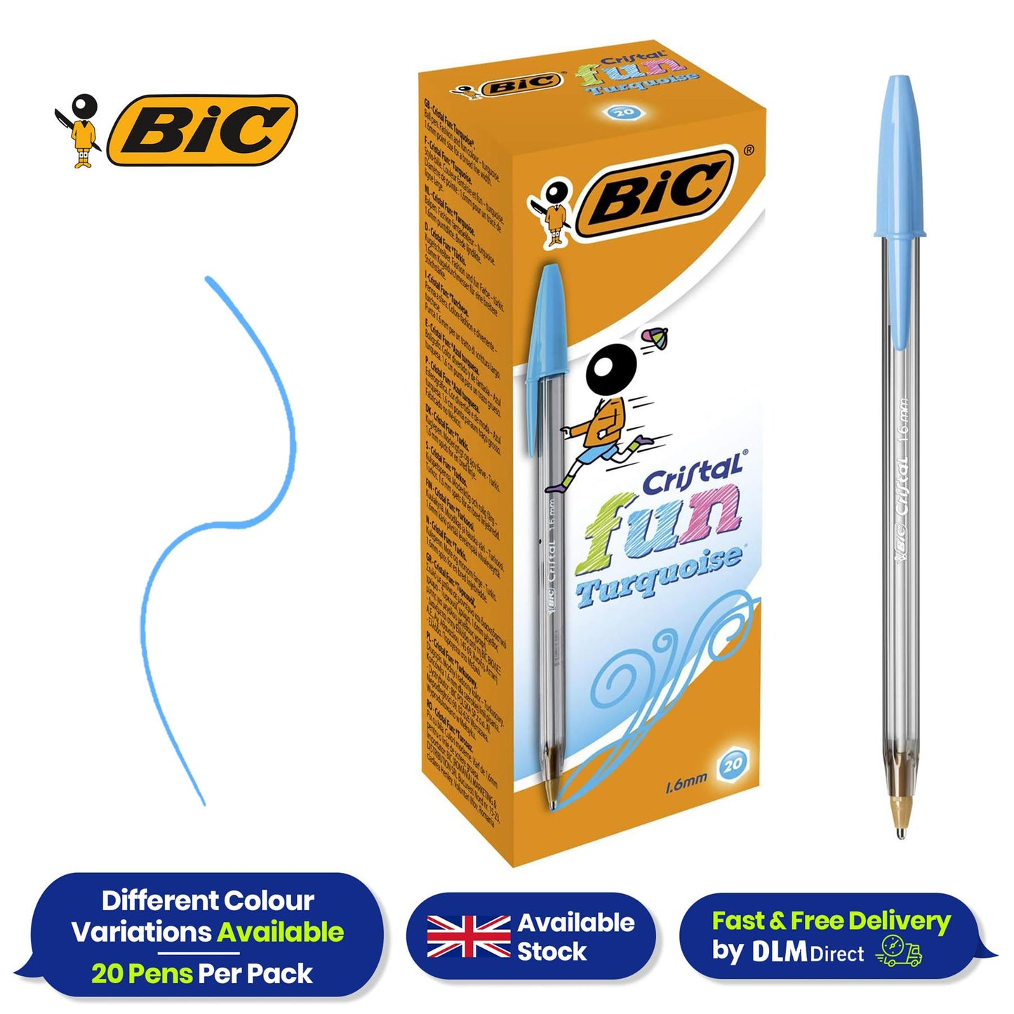 Bic Cristal Fun Ball Pen Turquoise - Box 20