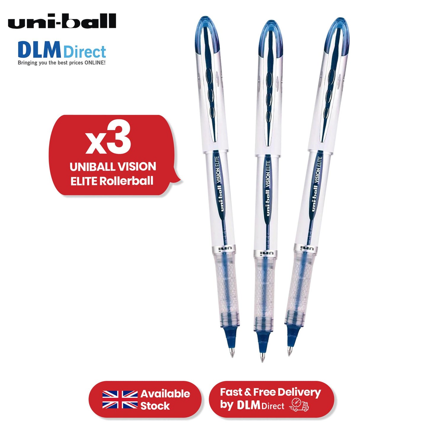 Uni-ball Vision Elite Rollerball Pens 0.8mm Tip, Black - School or Office