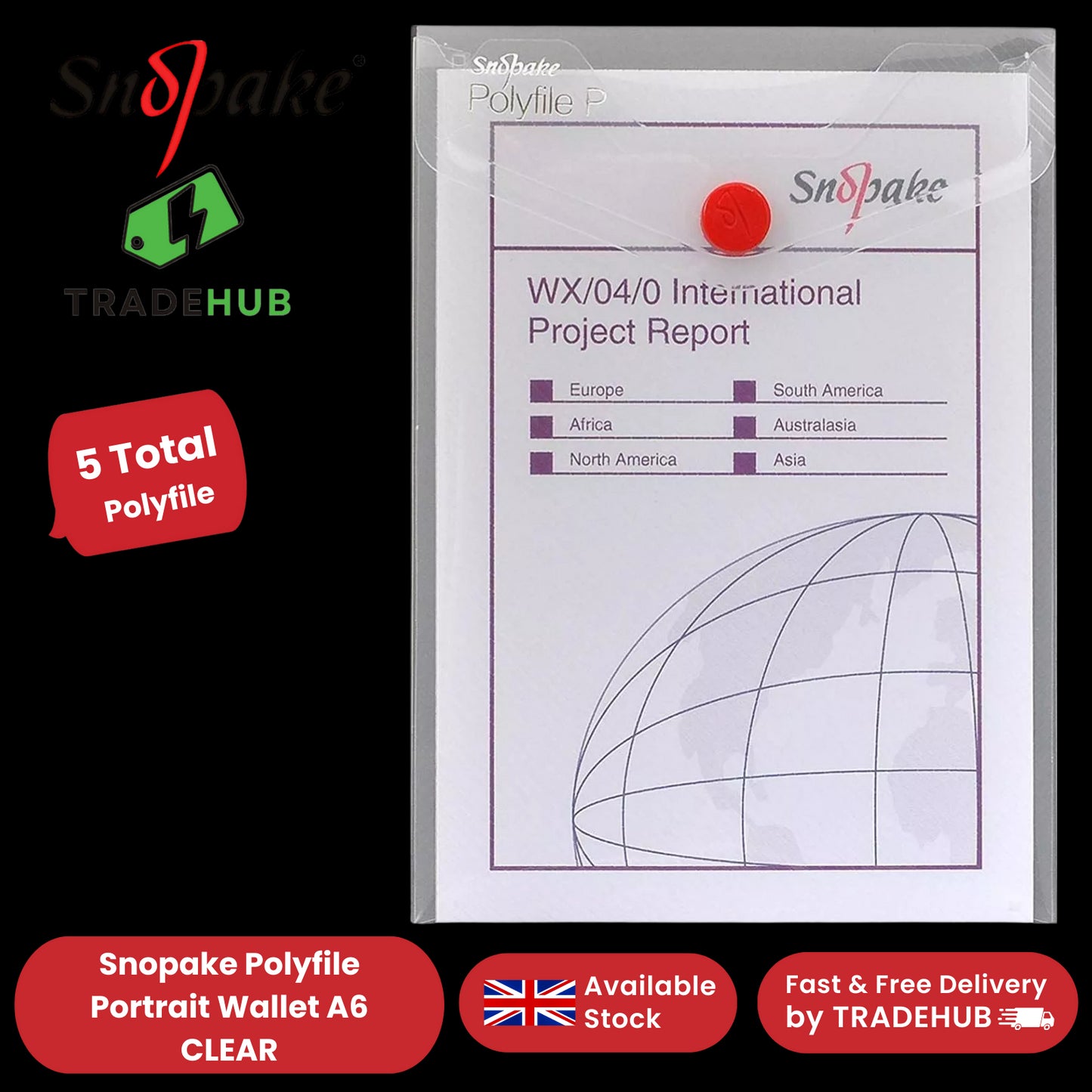 Snopake A6 Clear Polyfile Wallet, Durable & Waterproof Document Holder Pack of 5