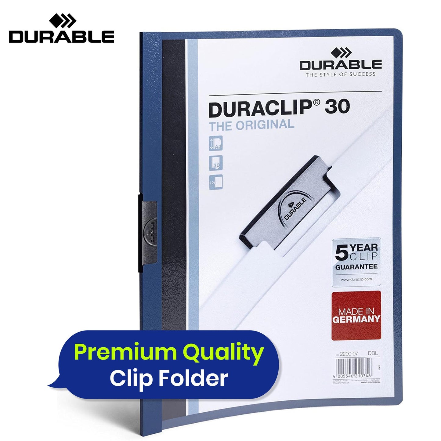 Durable DURACLIP A4 Project Folder Plastic Metal Clip 30 Sheets Holder Document Certificates Organisers  for School Office Home