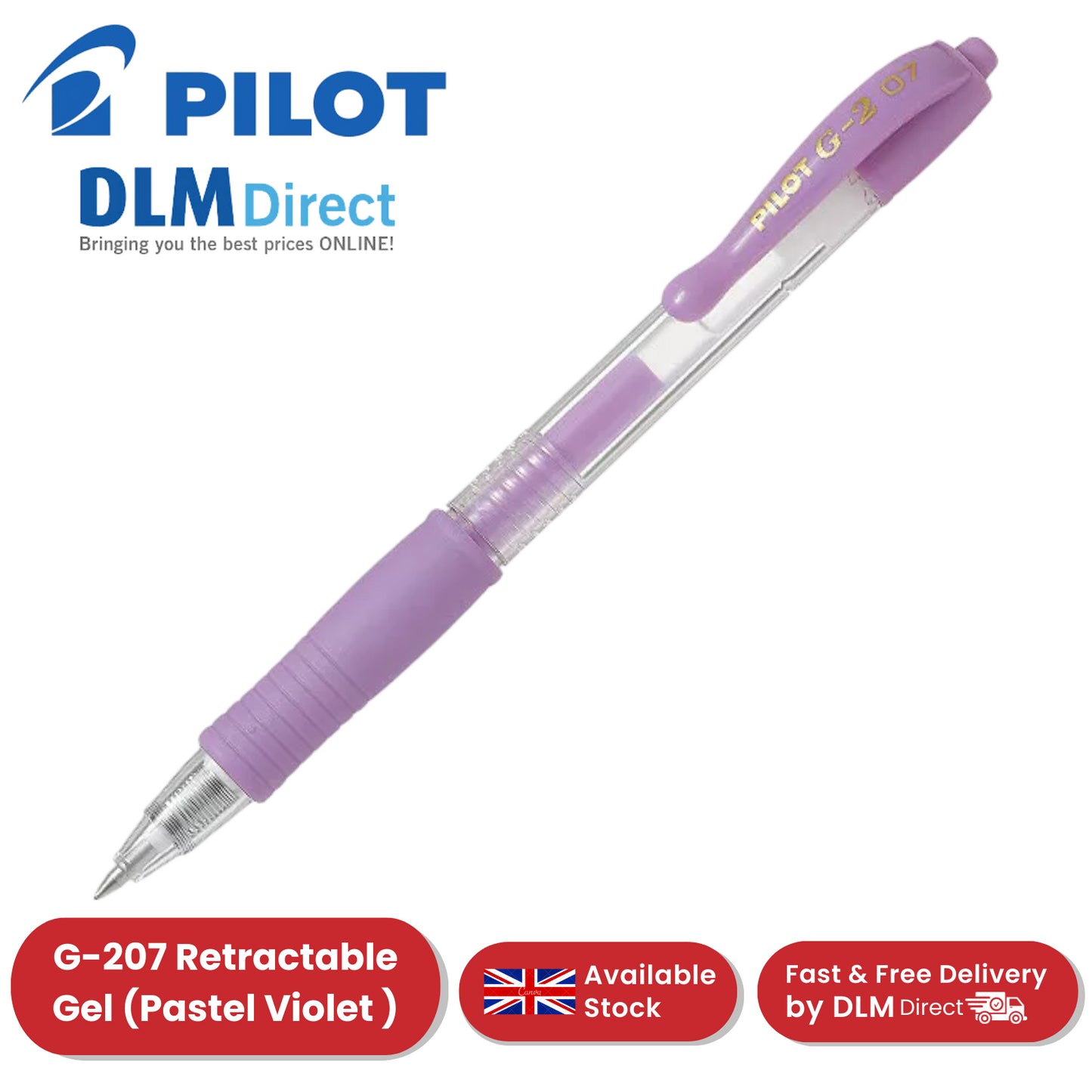 Pilot G-207 Retractable Gel Rollerball 0.7 mm Tip (Single Pen) - Pastel Violet