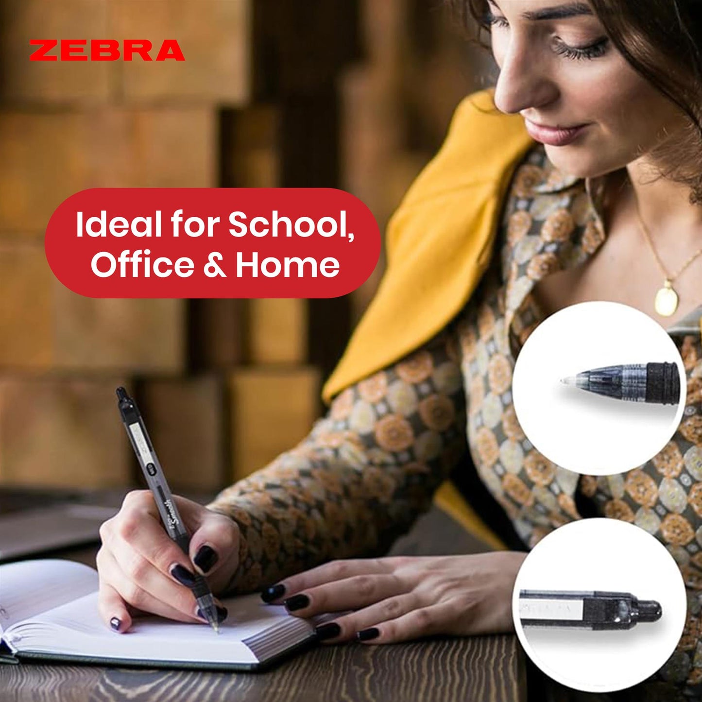 Zebra Smooth  Ballpoint Pen Black Z Grip Retractable Pen 1.0mm Medium Point Biro for School Office (Pack of 50)