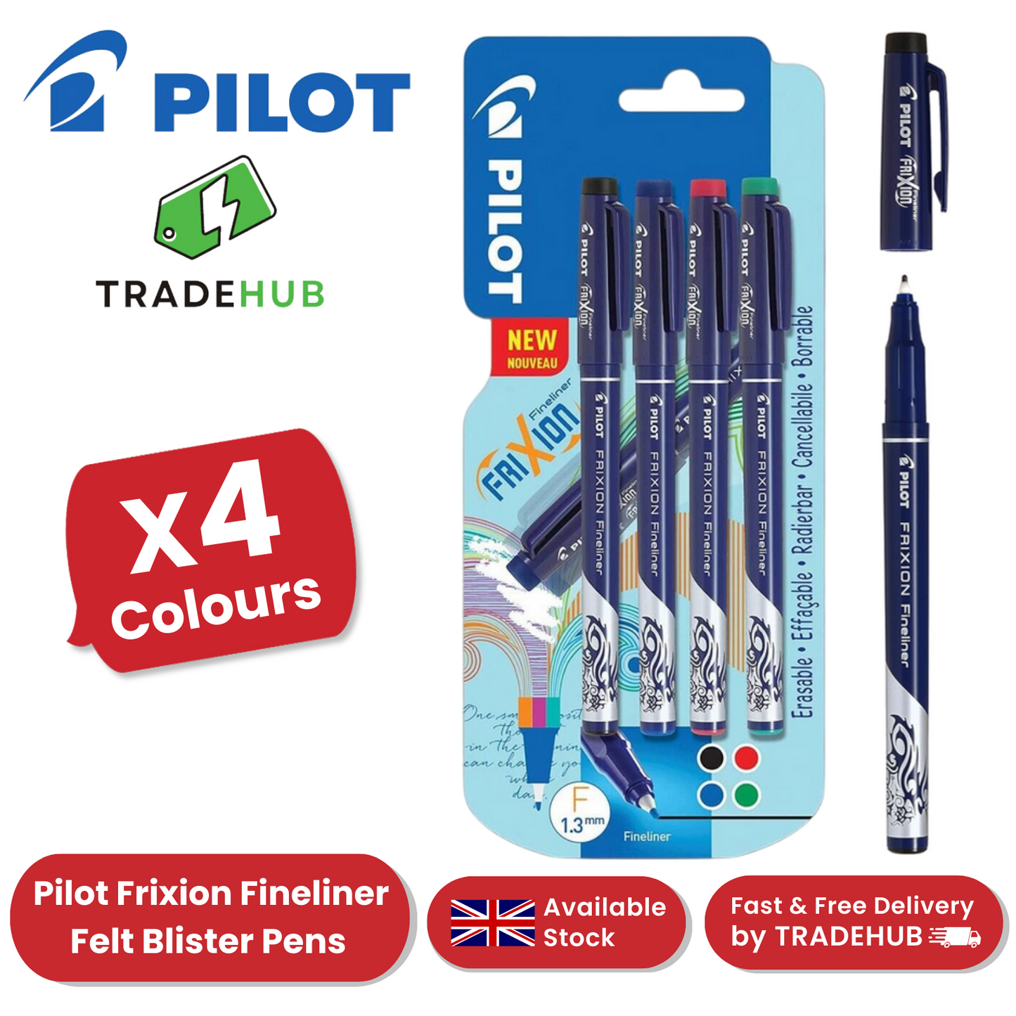 Pilot Blister Pack Fine 1 Black 1 Blue 1 Red 1 Green