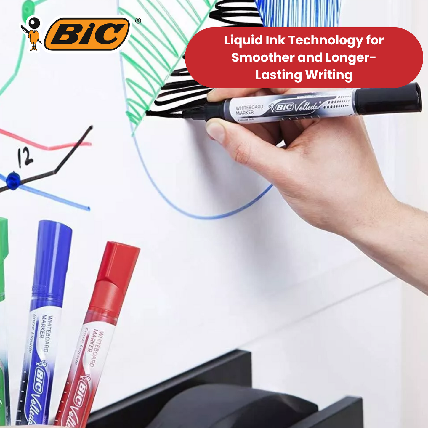 BIC Velleda Liquid Ink Dry Wipe Markers - Blue Ink, Smooth Writing, Pack of 12