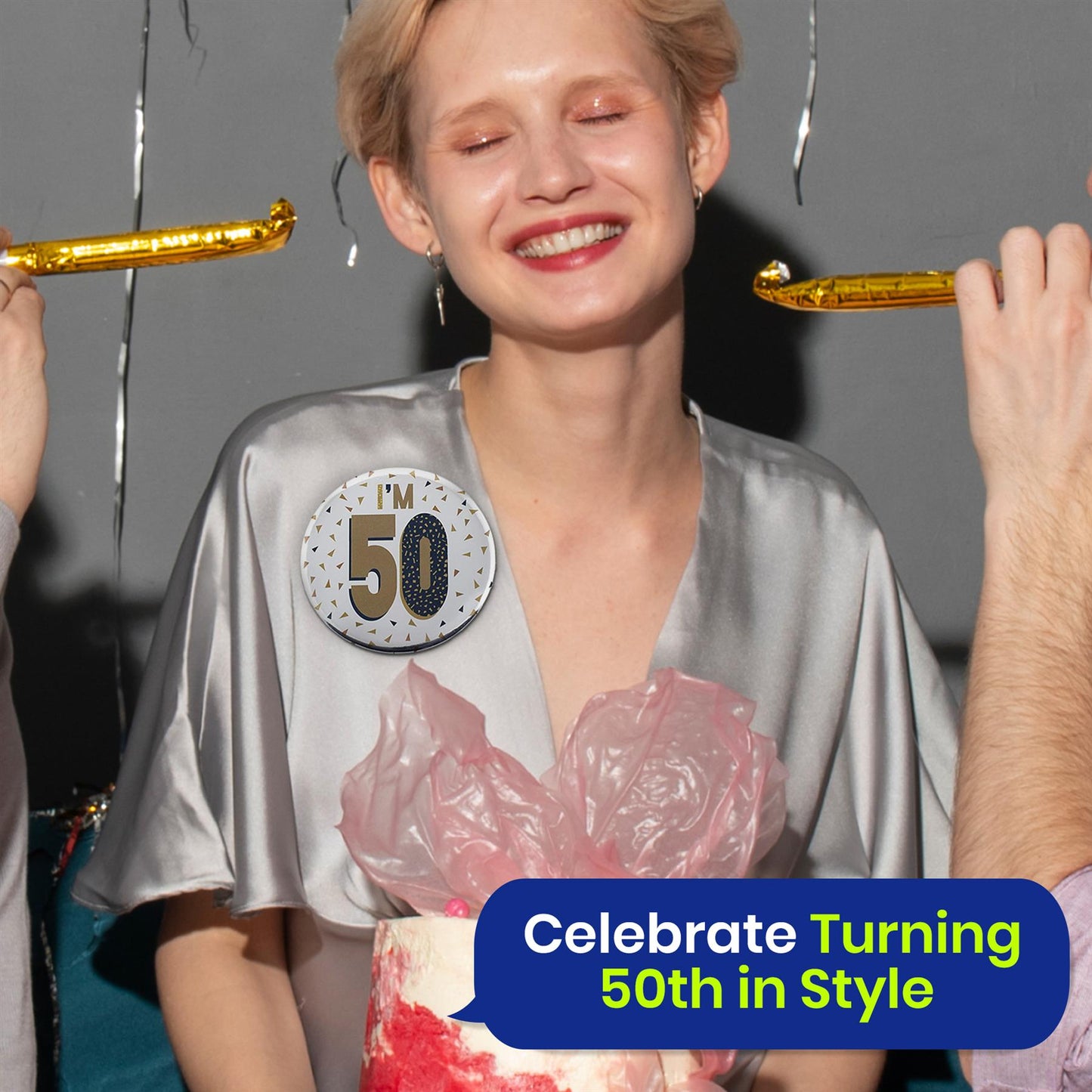 Silver 50th Birthday Badge 8.5cm Age Badge for Party Outfit and Celebrations