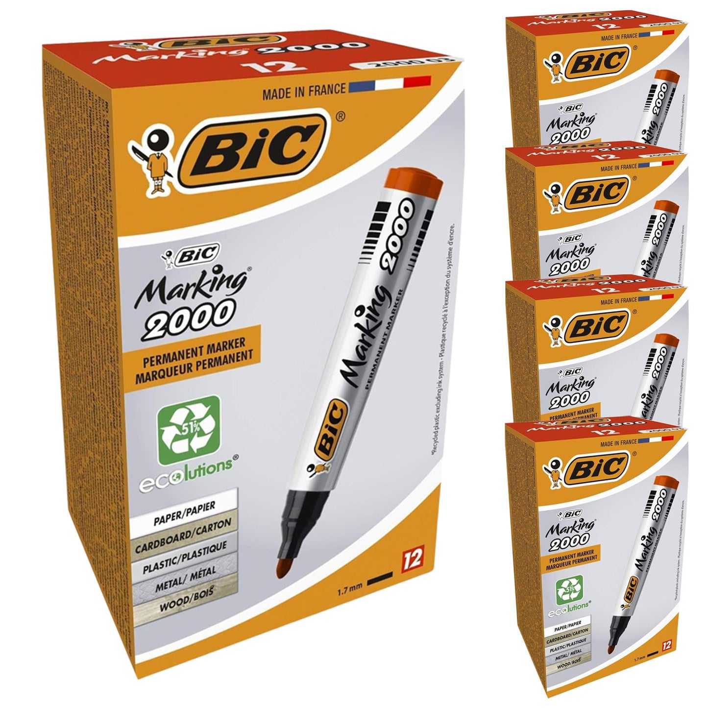 BIC Marking 2000 ECOlutions Permanent Bullet Tip Markers Red - 12 - 1 to 5 Packs