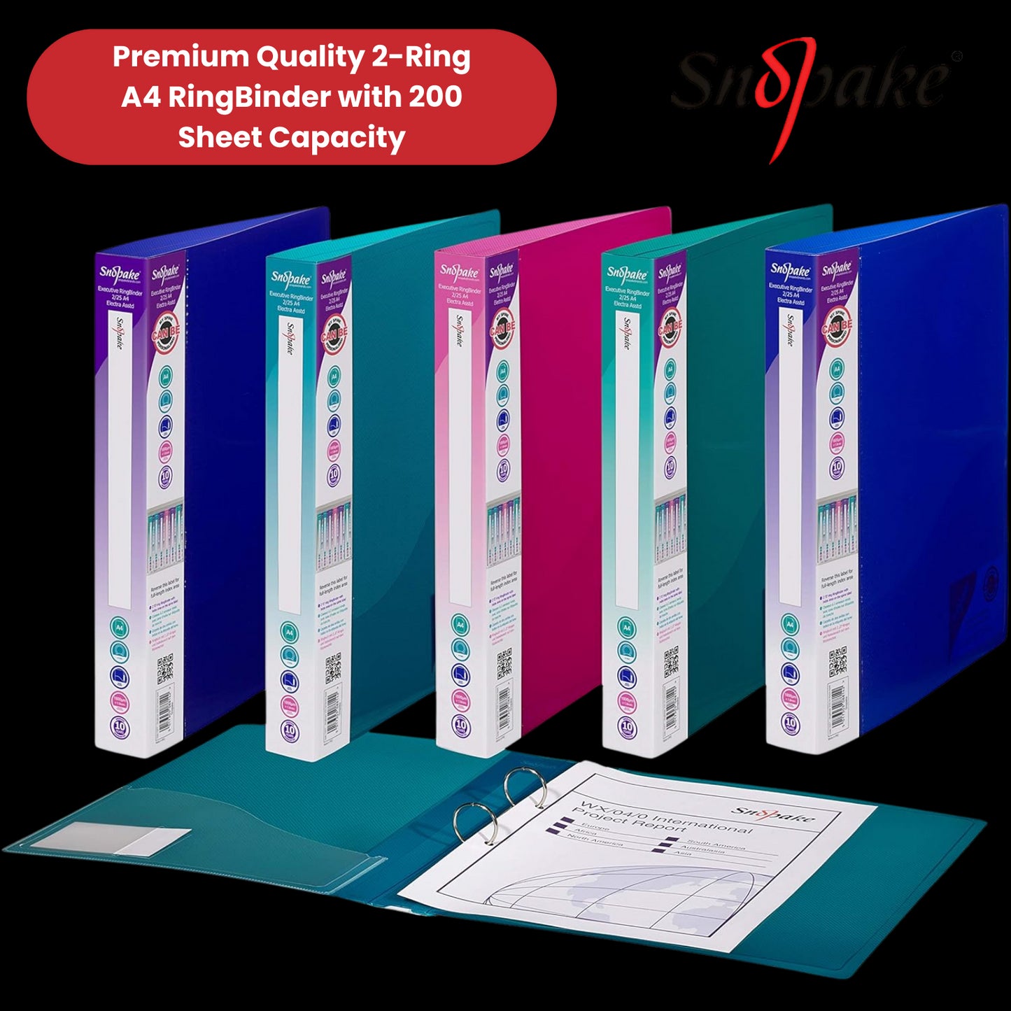 Snopake 2-Ring 25mm A4 Electra Binders Assorted Colors, Durable & Stylish x10