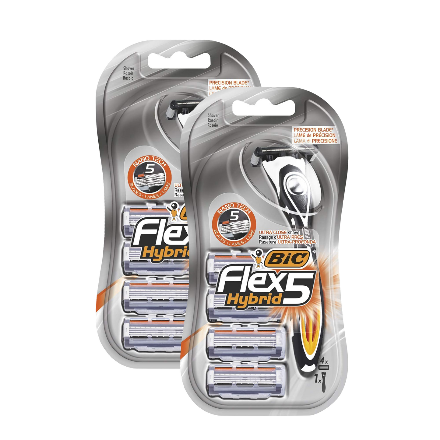 BIC Flex 5 Hybrid, Men's 5-Blade Razors, Precision Blade for Accuracy, Pack with 1 Handle and 4 Refills