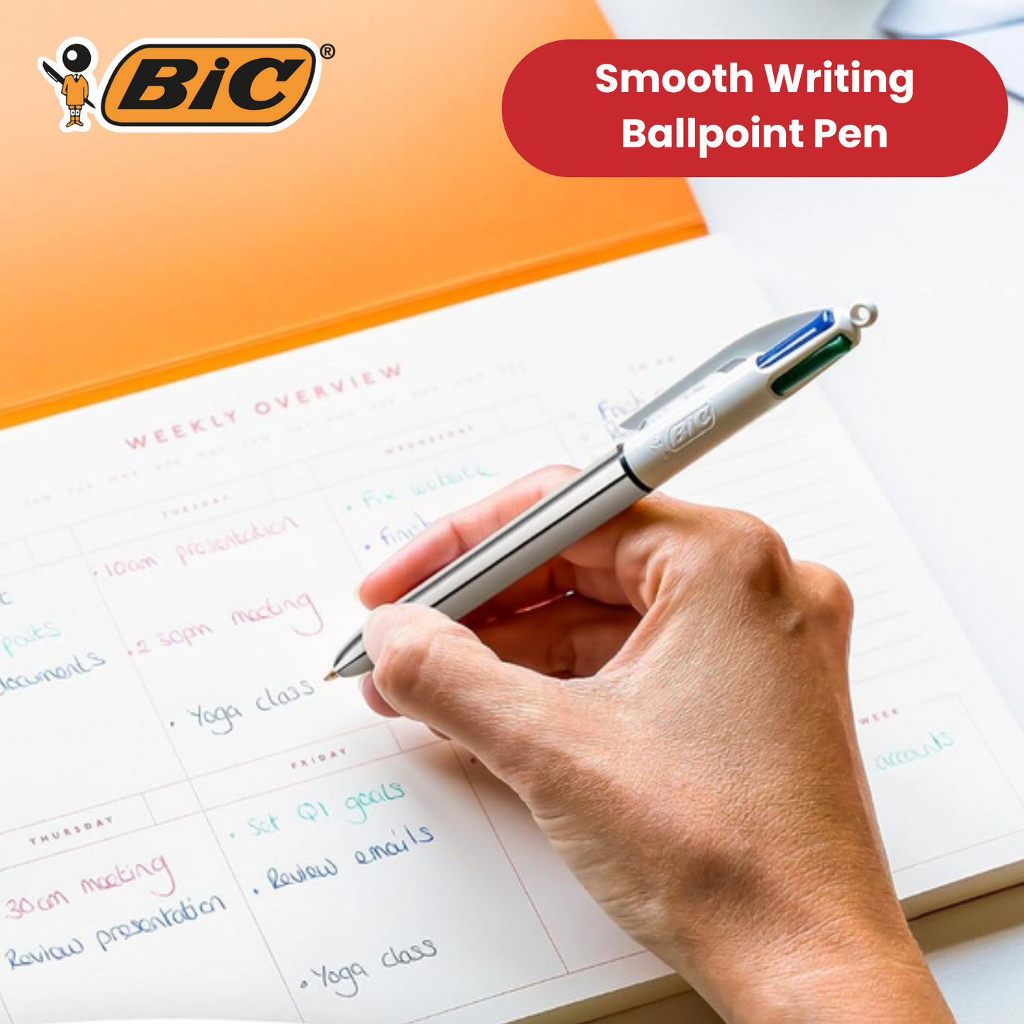 Bic 4 Colour Shine - Red - Pack of 3