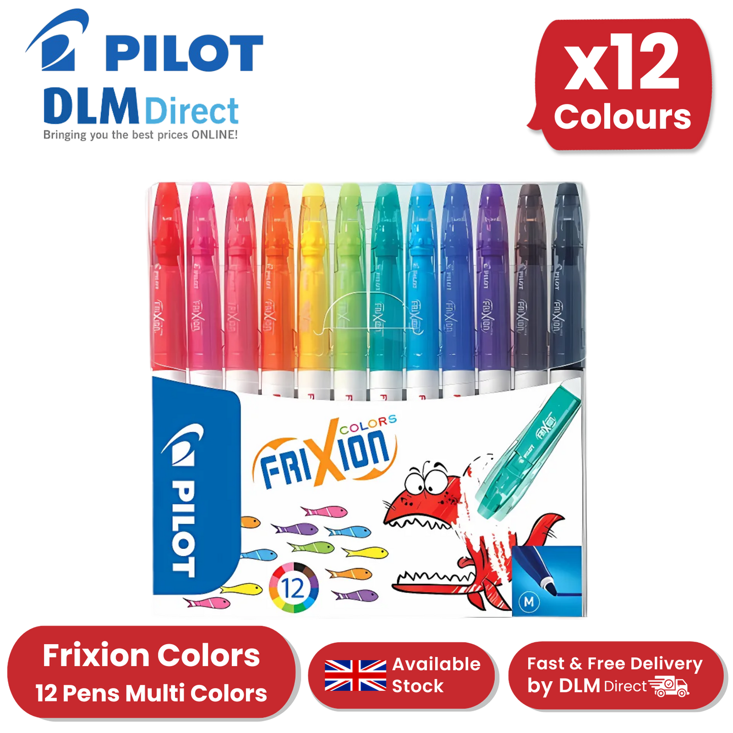 Pilot Frixion Colours Erasable Felt-Tip Pens - Wallet of 12 Assorted Colours