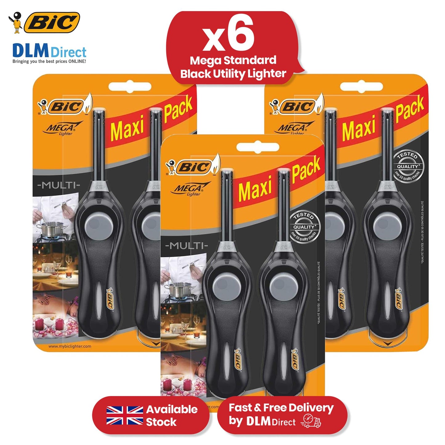 BIC Mega Standard Gas Lighter - Up to 750 Lights Long Gas Lighter for Candles