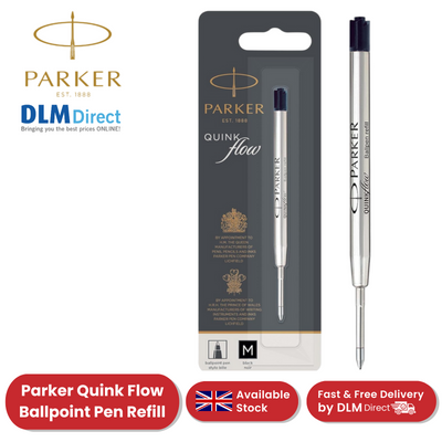 Parker QuinkFlow Ballpoint Pen Refill - Black Ink, Medium Point Smooth Writing