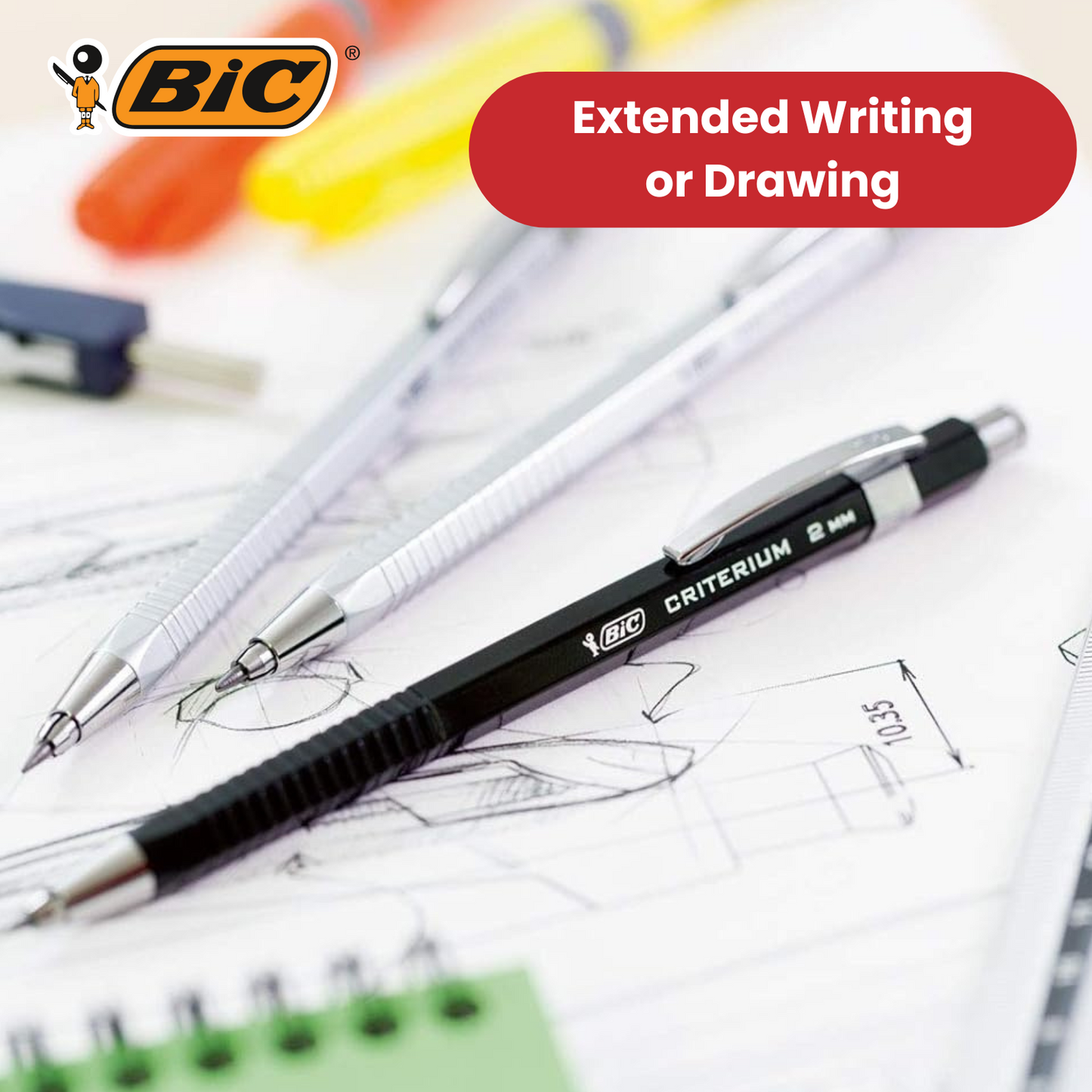 BIC Criterium 2mm Lead Mechanical Pencil  Plus 6 Leads),Black - Pack of 1 to 5