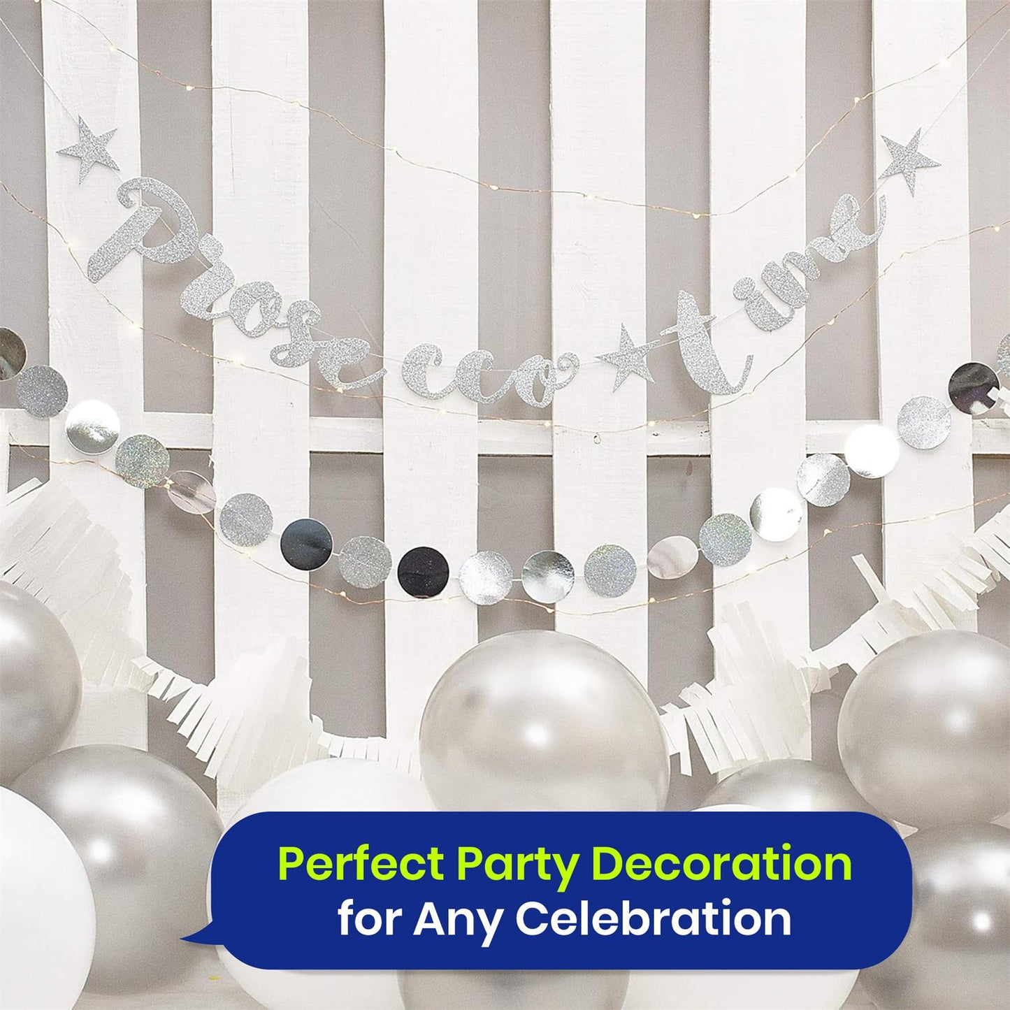 Prosecco Bunting 1.5m Silver Glitter Banner Prosecco Party Decoration for Events