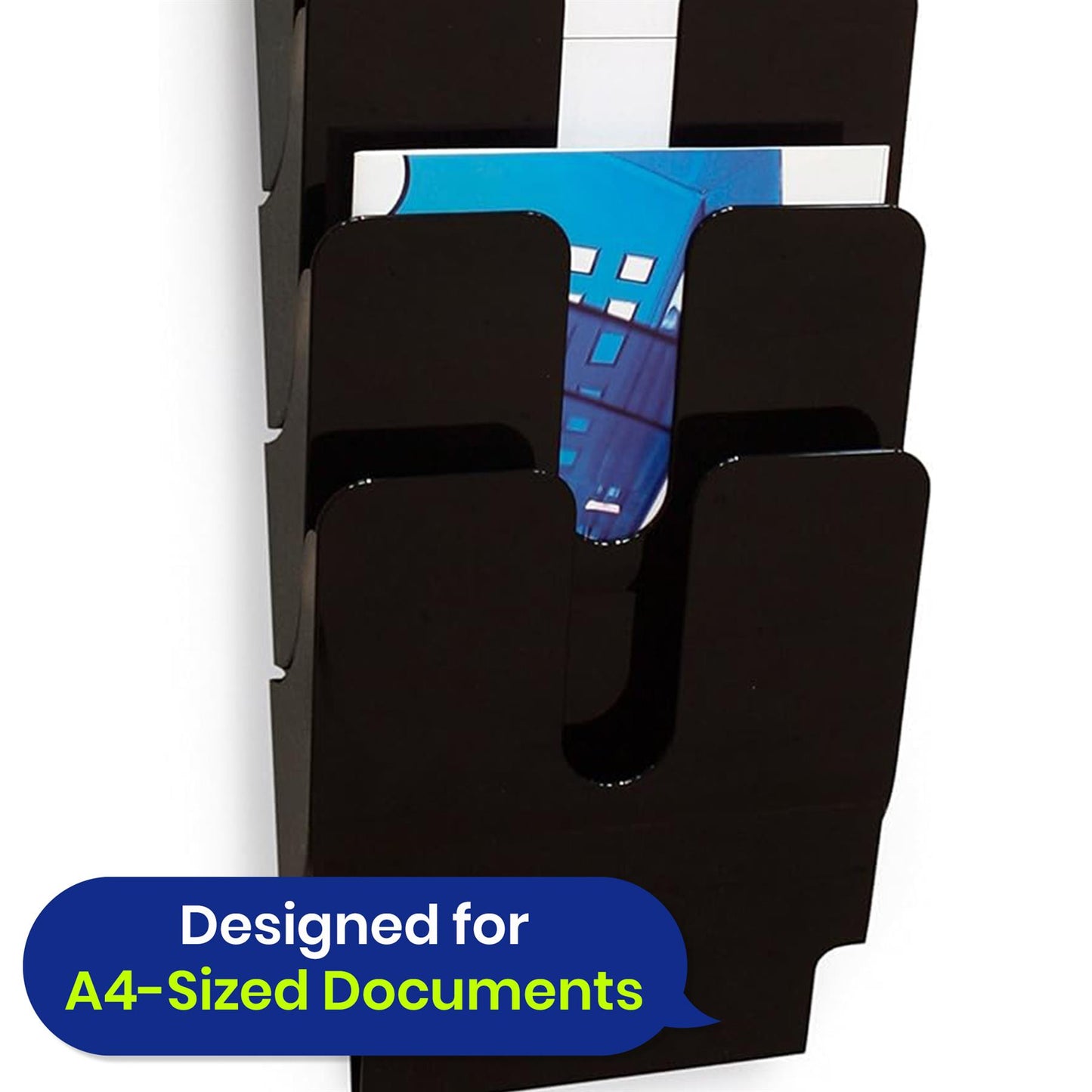 A4 Portrait Wall Mounted Document Holder with 6 Compartments for Flyers & Magazines