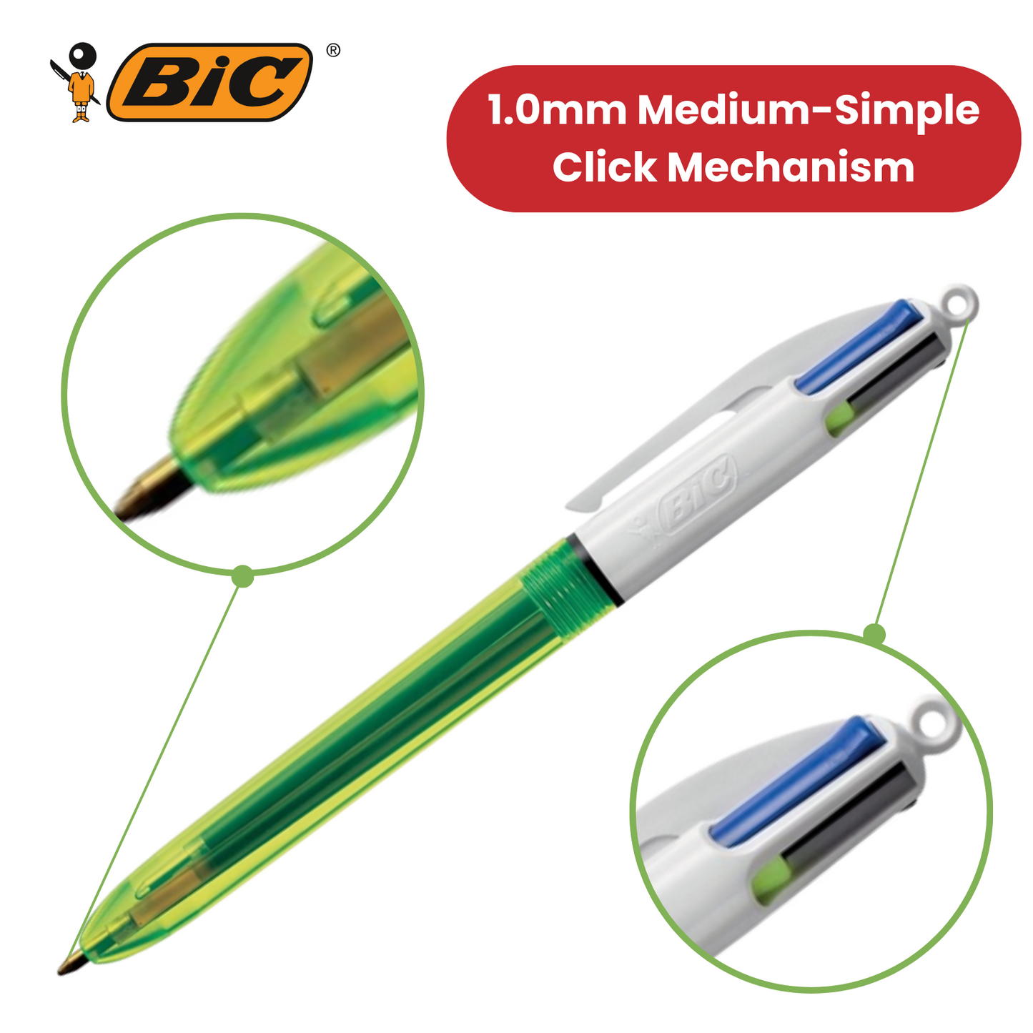 Bic 4 Colours Fluo Retractable Ballpoint Pen - Pack of 3