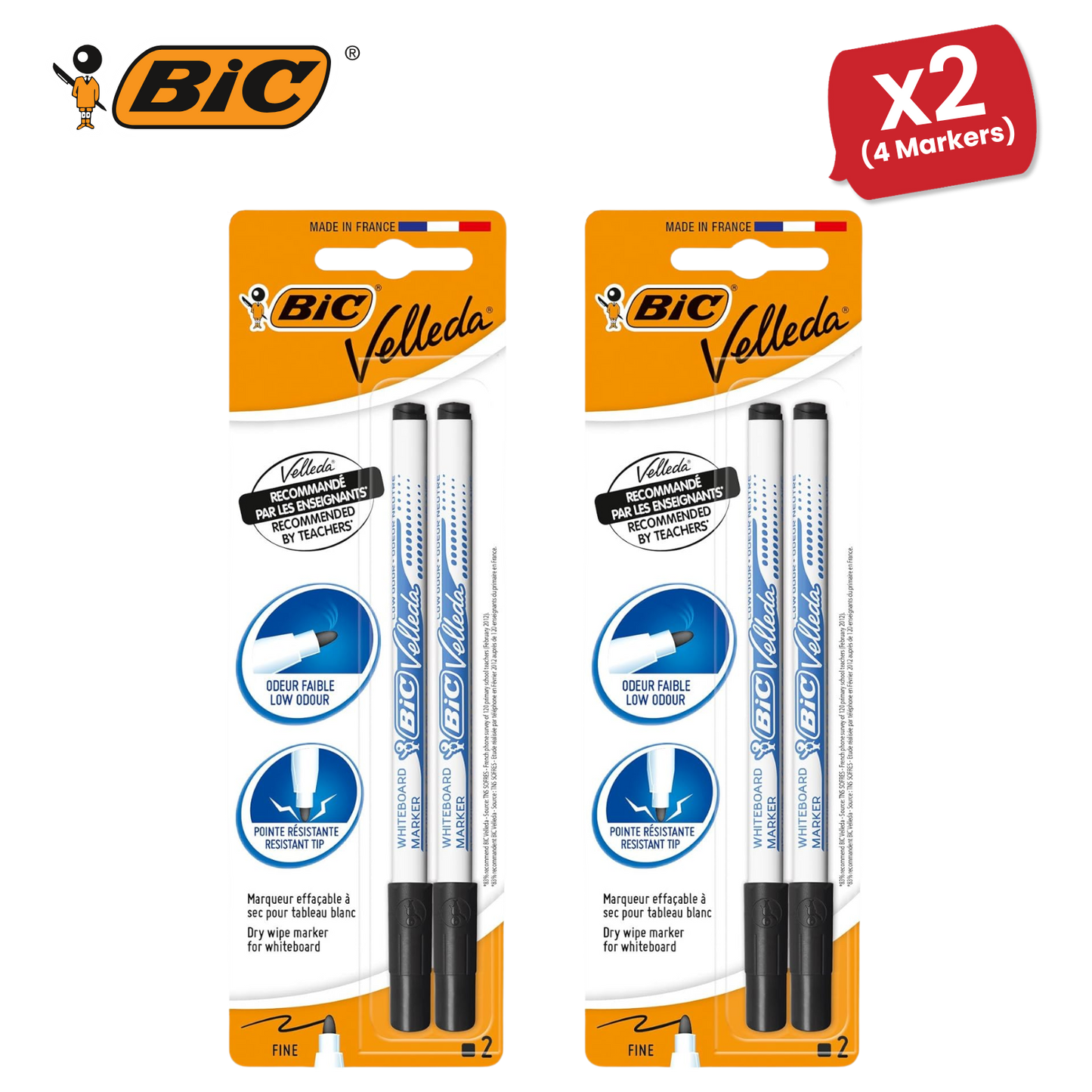 BIC Velleda 1721 Whiteboard Pens Black - Pack of 2