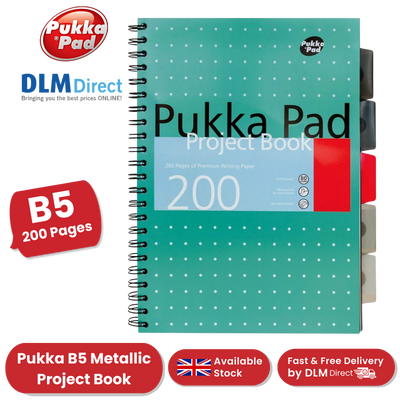Pukka Pad White B5 Project Book 200 Pages Wirebound Project Book, Ruled/Margin