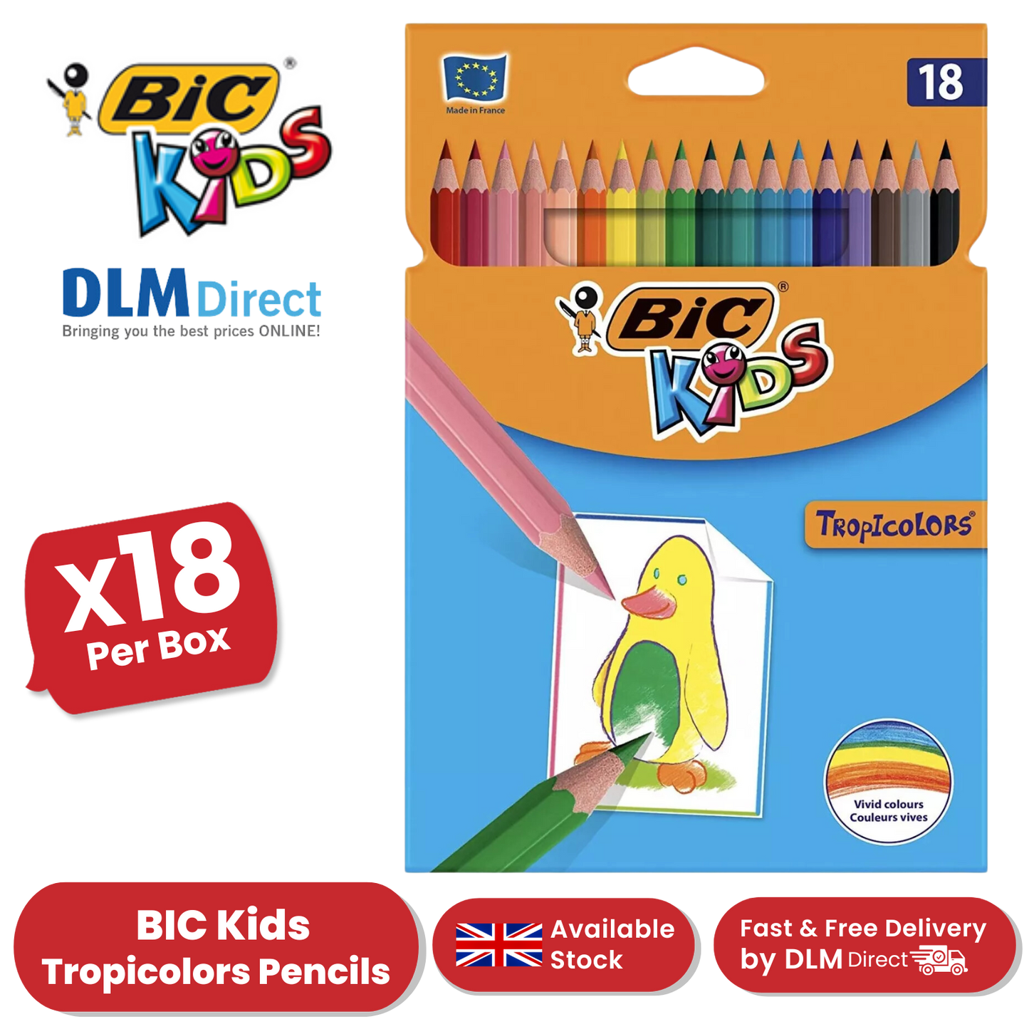 BIC Kids Tropicolors 2 Colouring Pencils Assorted - Pack of 18 - 1 to 5 Packs
