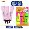 BIC Highlighter Flat Marker Pastel Pink Pack of 3 & 4x Assorted Neon Chisel Tip Markers